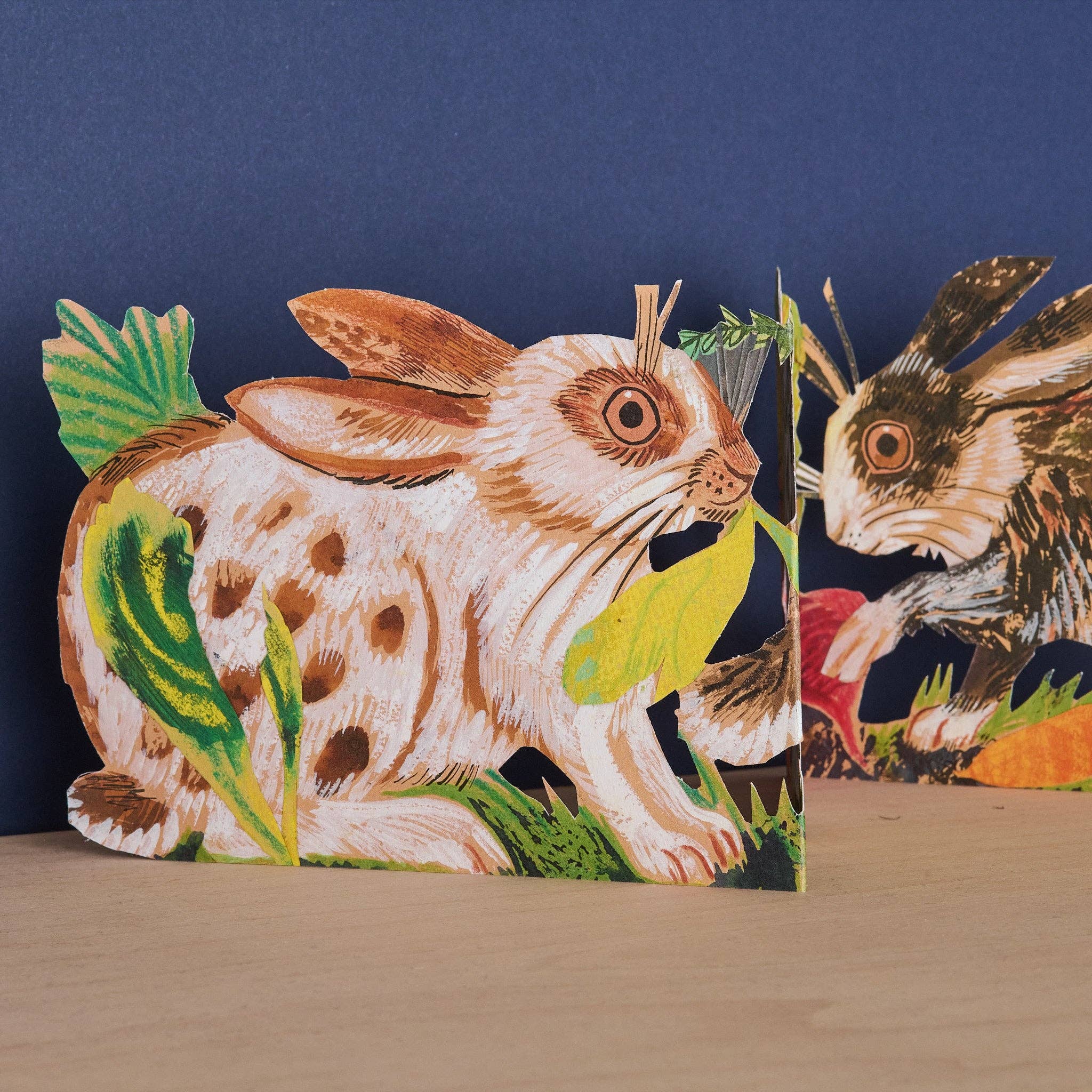 Three Fold Rabbits Die-Cut Greeting Card