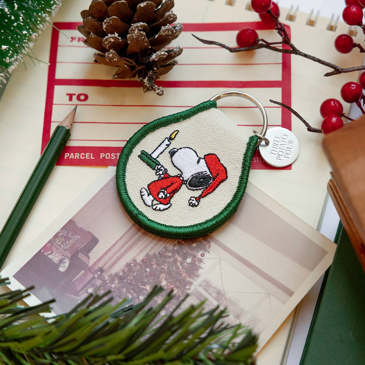 Cozy Christmas Night Snoopy Patch Keychain