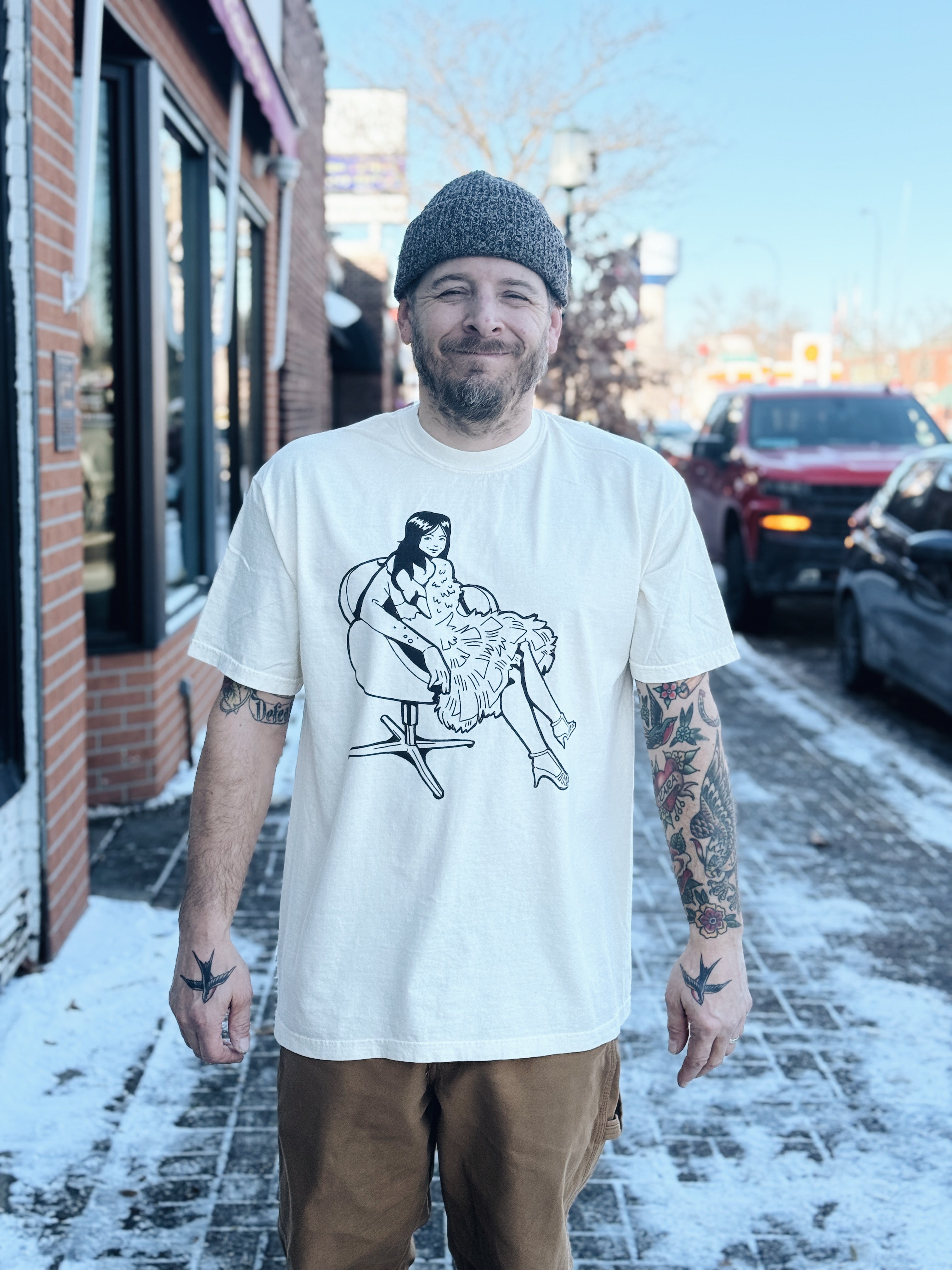 "A Pair of Swans" Screenprinted T-shirt: Cream