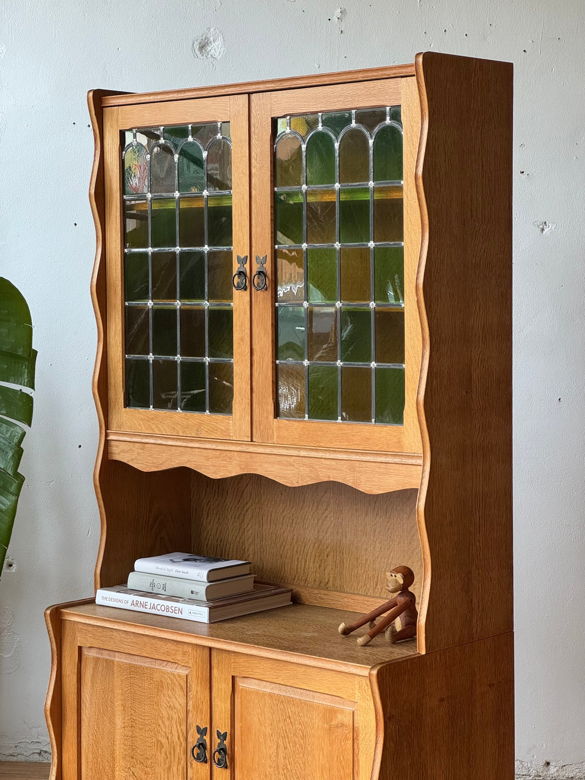 Danish Bookshelf / Display in Oak and Stained Glass by Henning Kjaernulf #3708