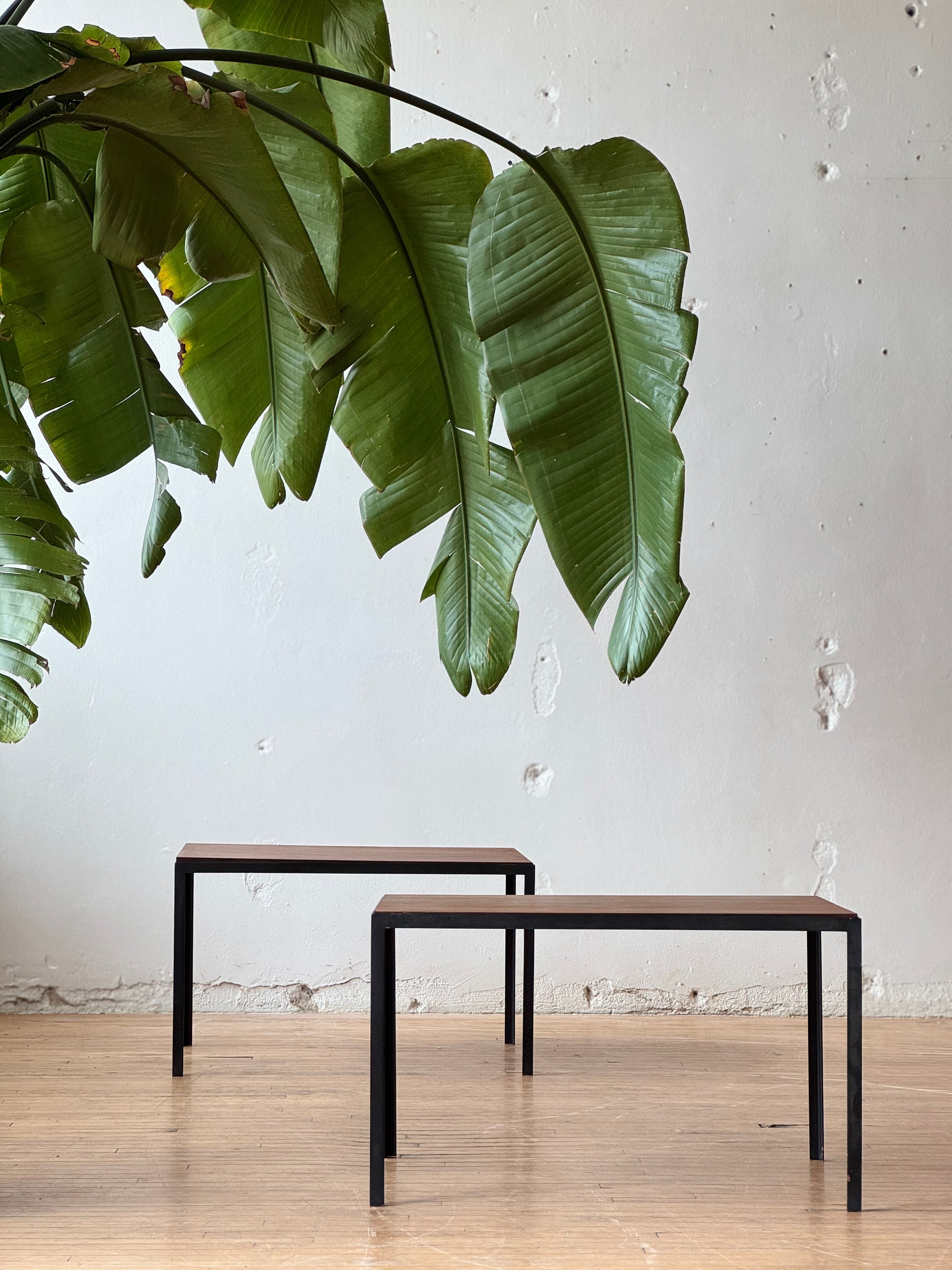 Pair of Mid-Century Studio Made Walnut and Steel Side Tables *PRICE PER TABLE*