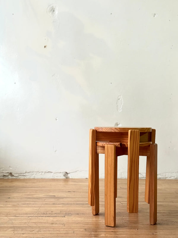 Pair of Round Chunky Pine Side Tables #52