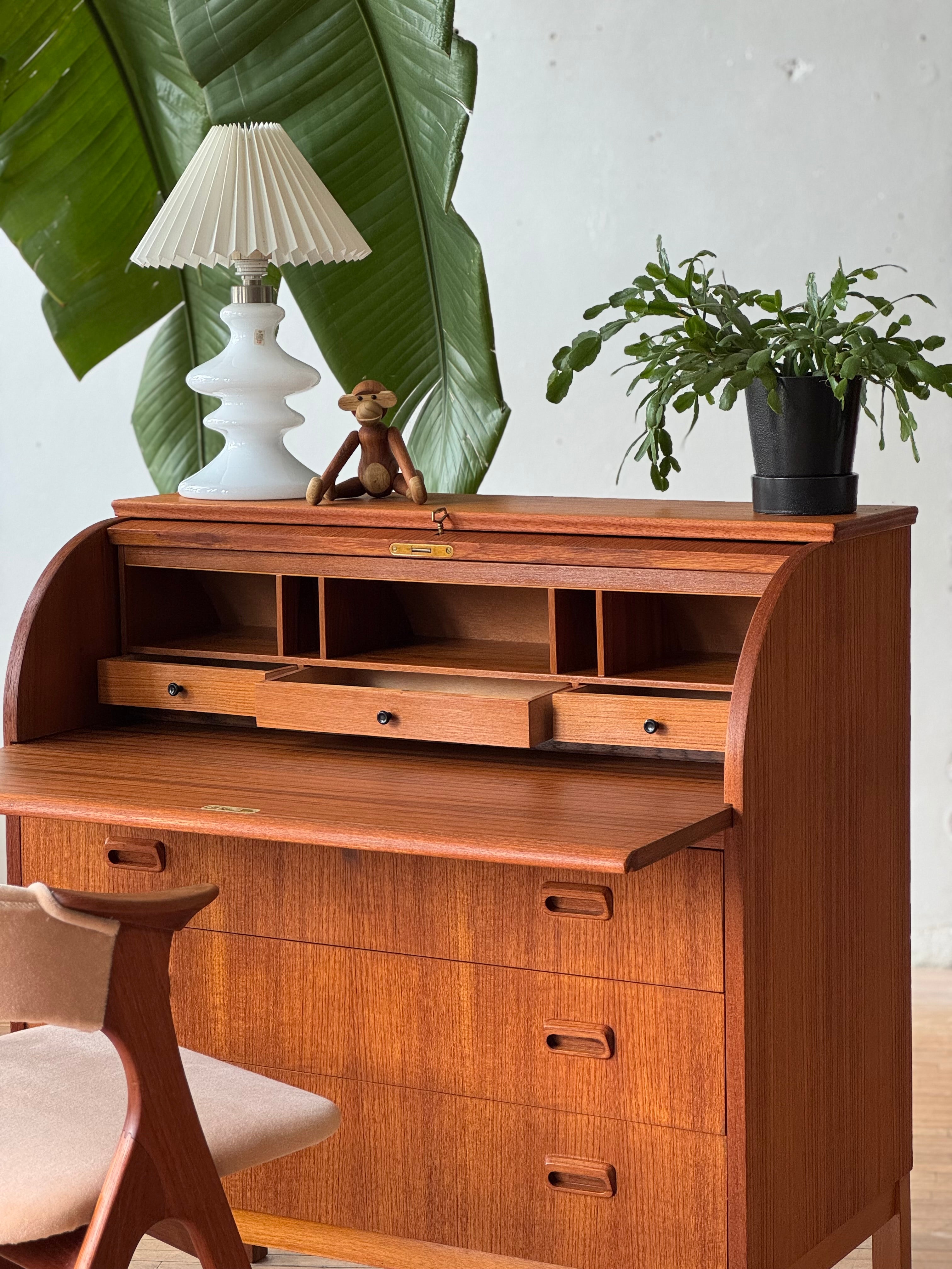 Swedish Teak Roll Top Secretary Desk #427