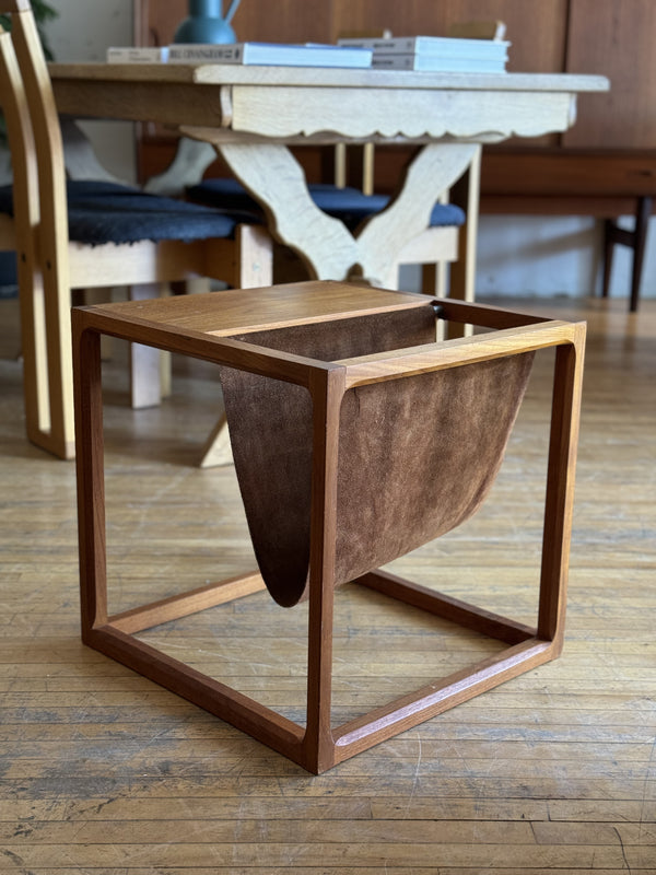 Danish Side Table In Teak W Suede Magazine Holder Designed By Kai Kristiansen #1