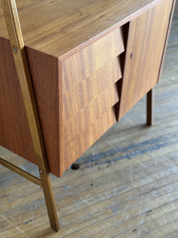 Teak And Beech Wall Unit / Bookshelf