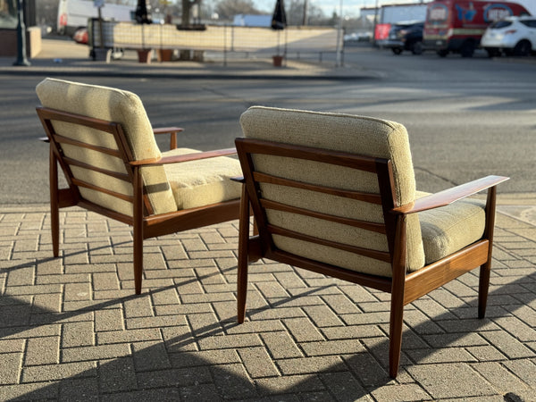 Pair of Teak Box Cushion Lounge Chairs