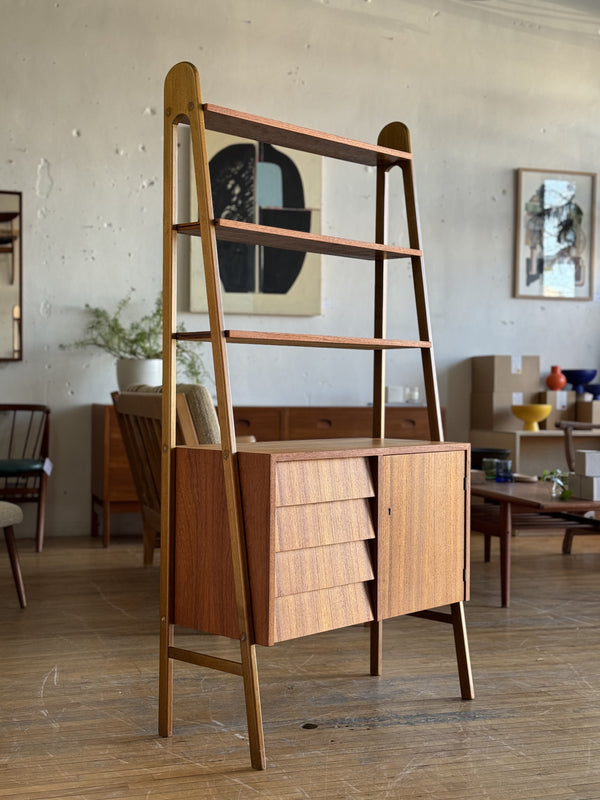 Teak And Beech Wall Unit / Bookshelf