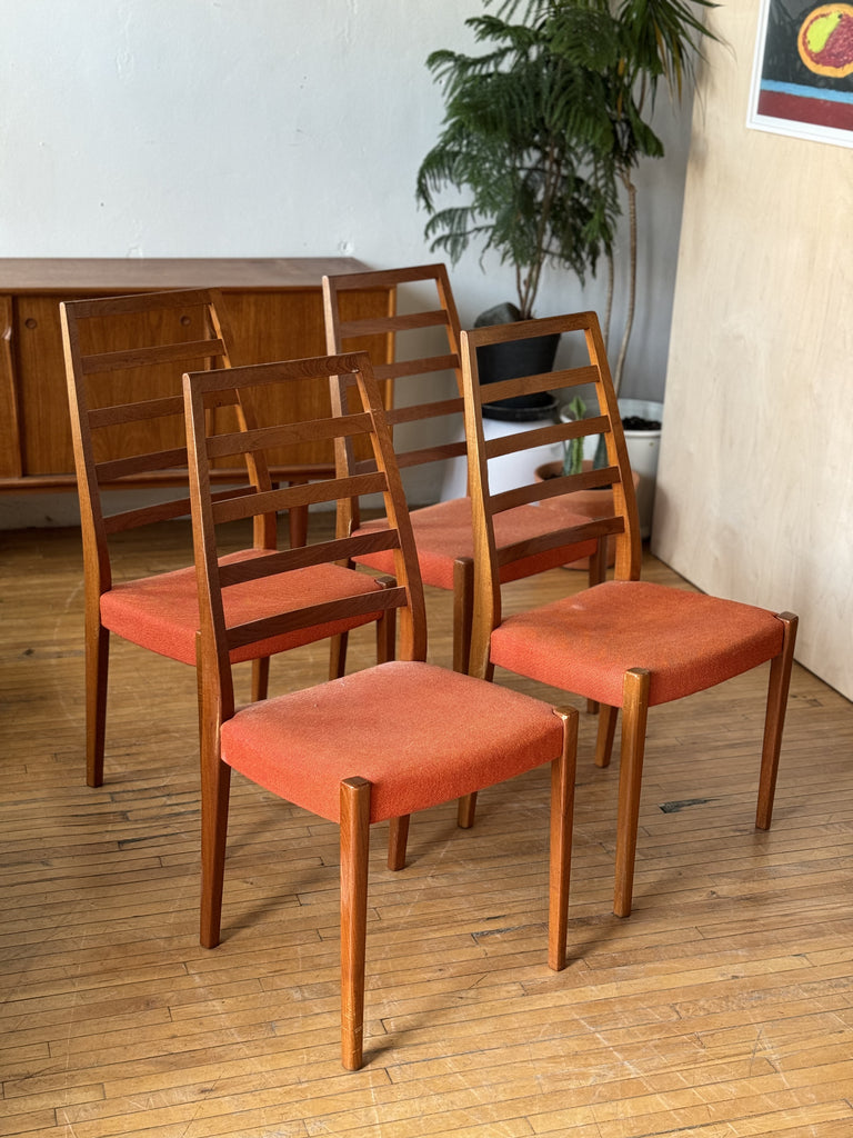 Set of 4 Swedish ladder back dining chairs in teak