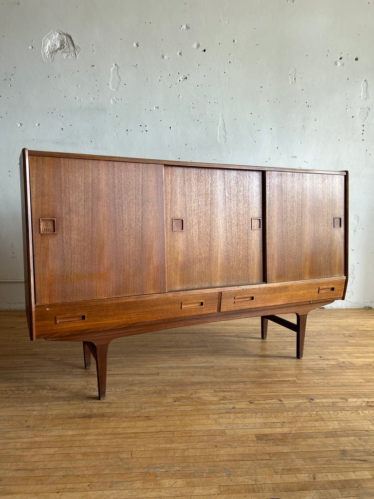 Danish Modern Teak Highboard with Mirrored Bar #106