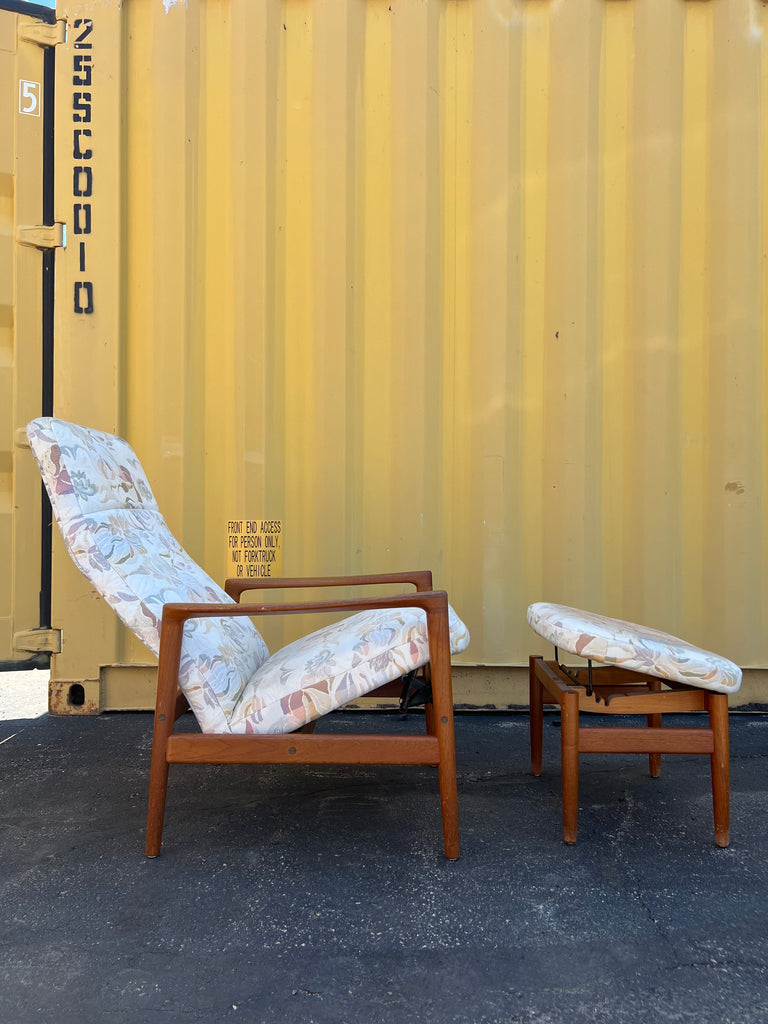 Danish Reclining Lounge Chair and Ottoman in Teak #153