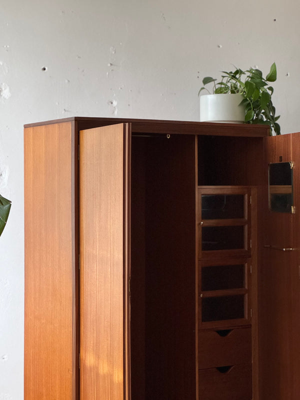 Danish Modern Wardrobe Cabinet in Teak & Mahogany