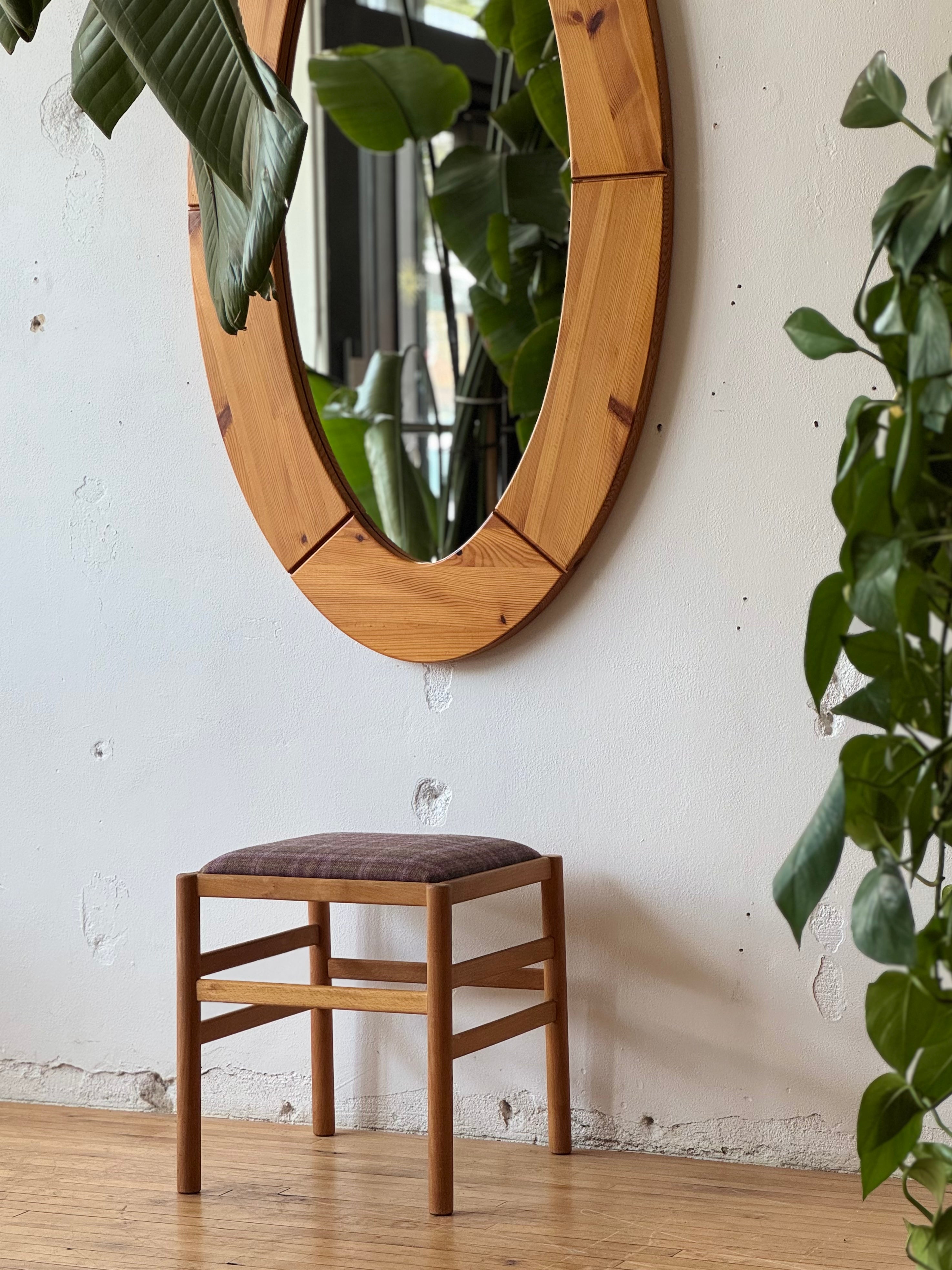 Danish Stool in Beech & Plaid Wool  #1346