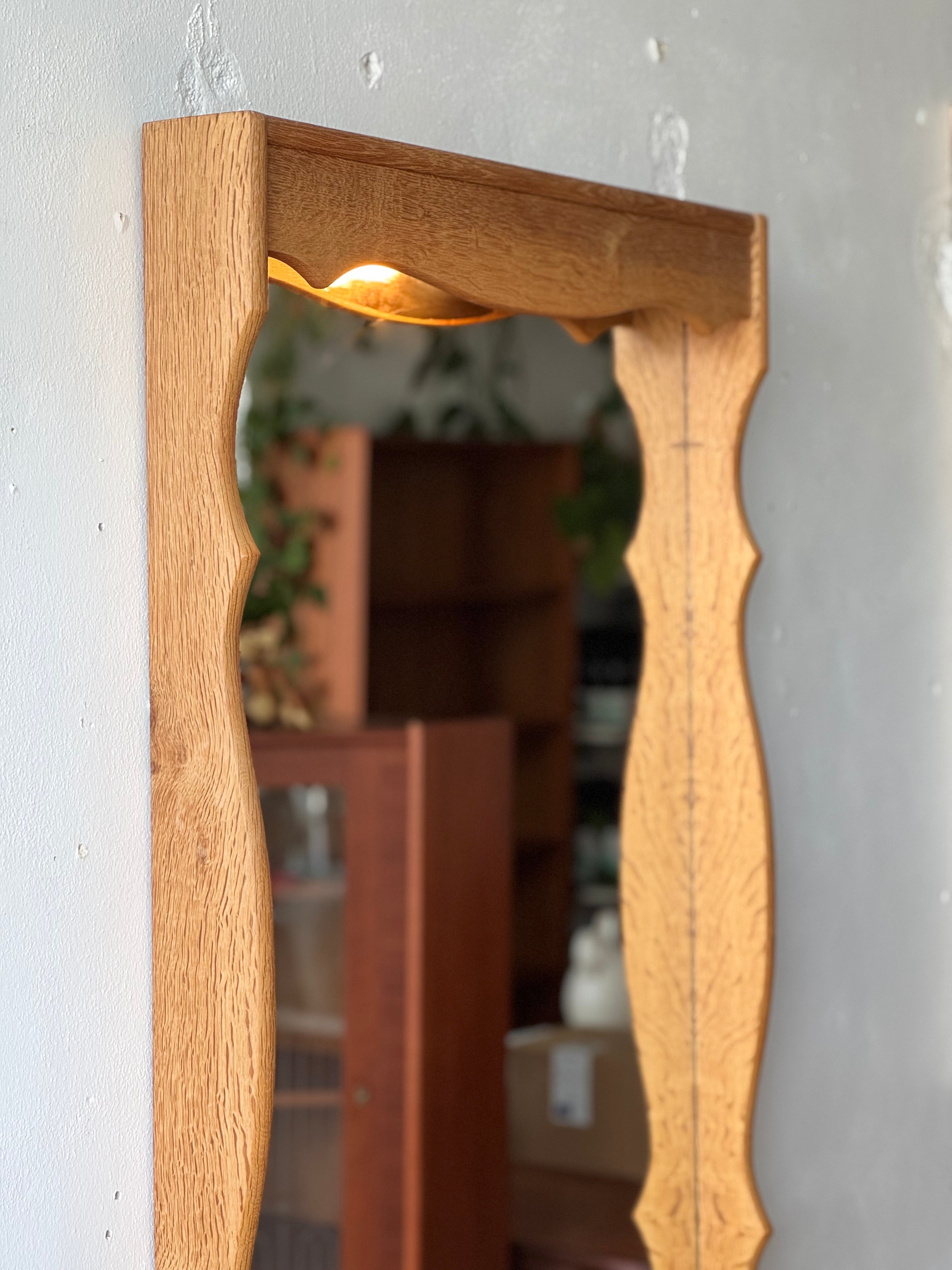 Lighted Oak Mirror in the Style of Henning Kjaernulf