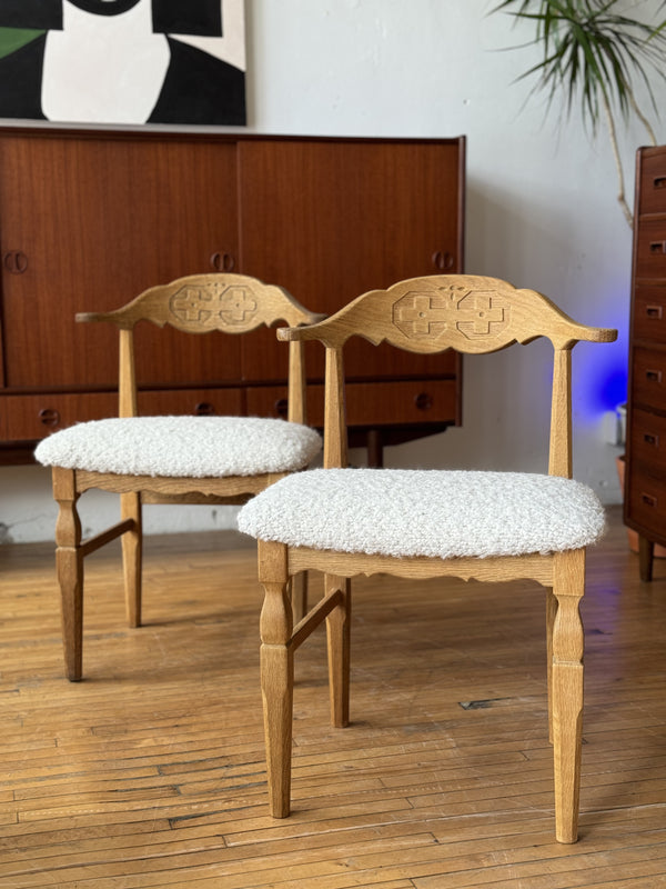 Oak & Boucle Side Chair by Henning Kjaernulf