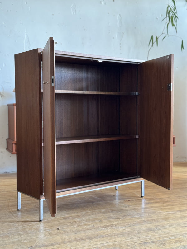 Tall Mid-Century Walnut & Chrome Cabinet / Dry Bar #55