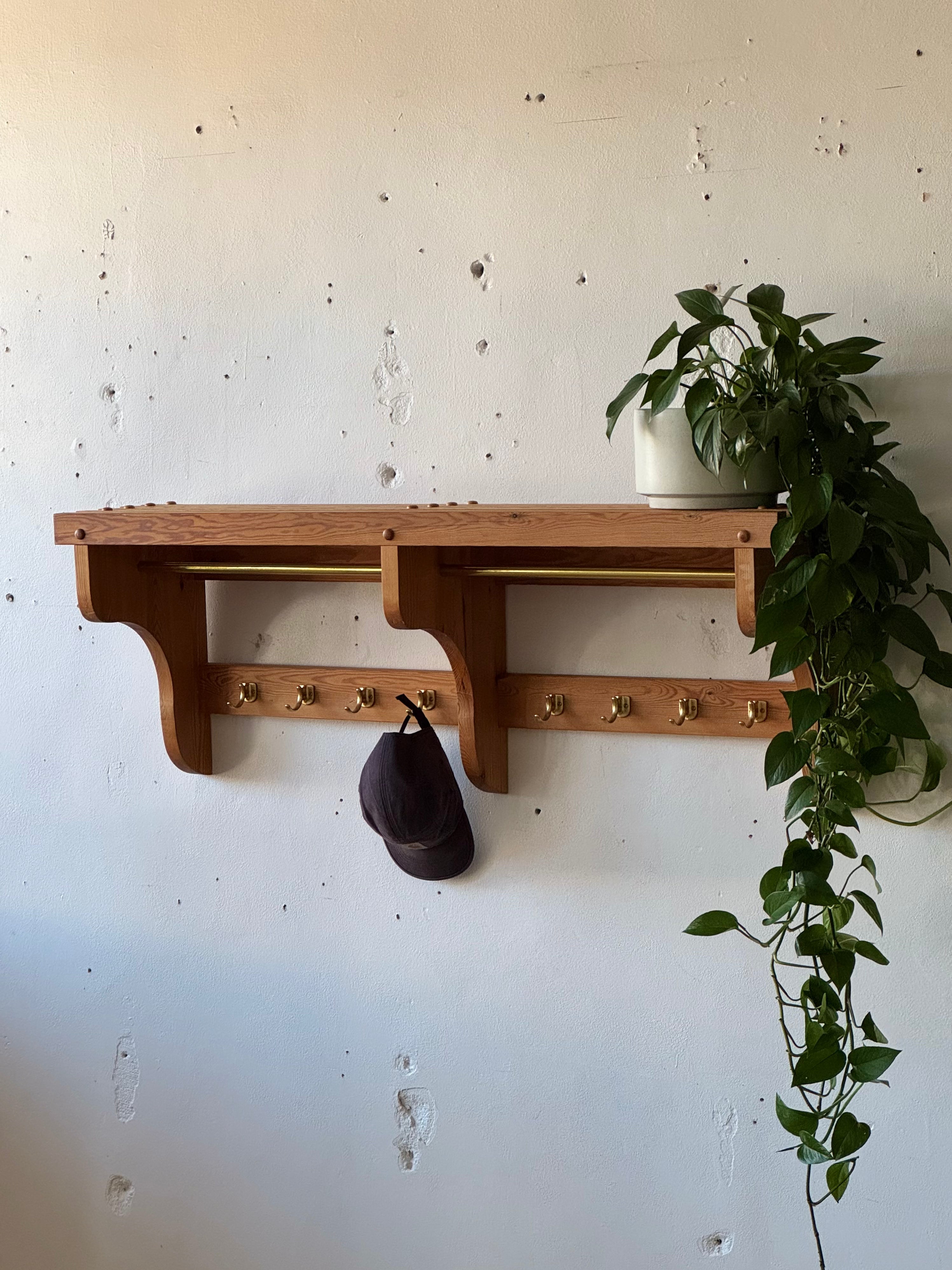 Swedish Pine & Brass Coat Rack #969