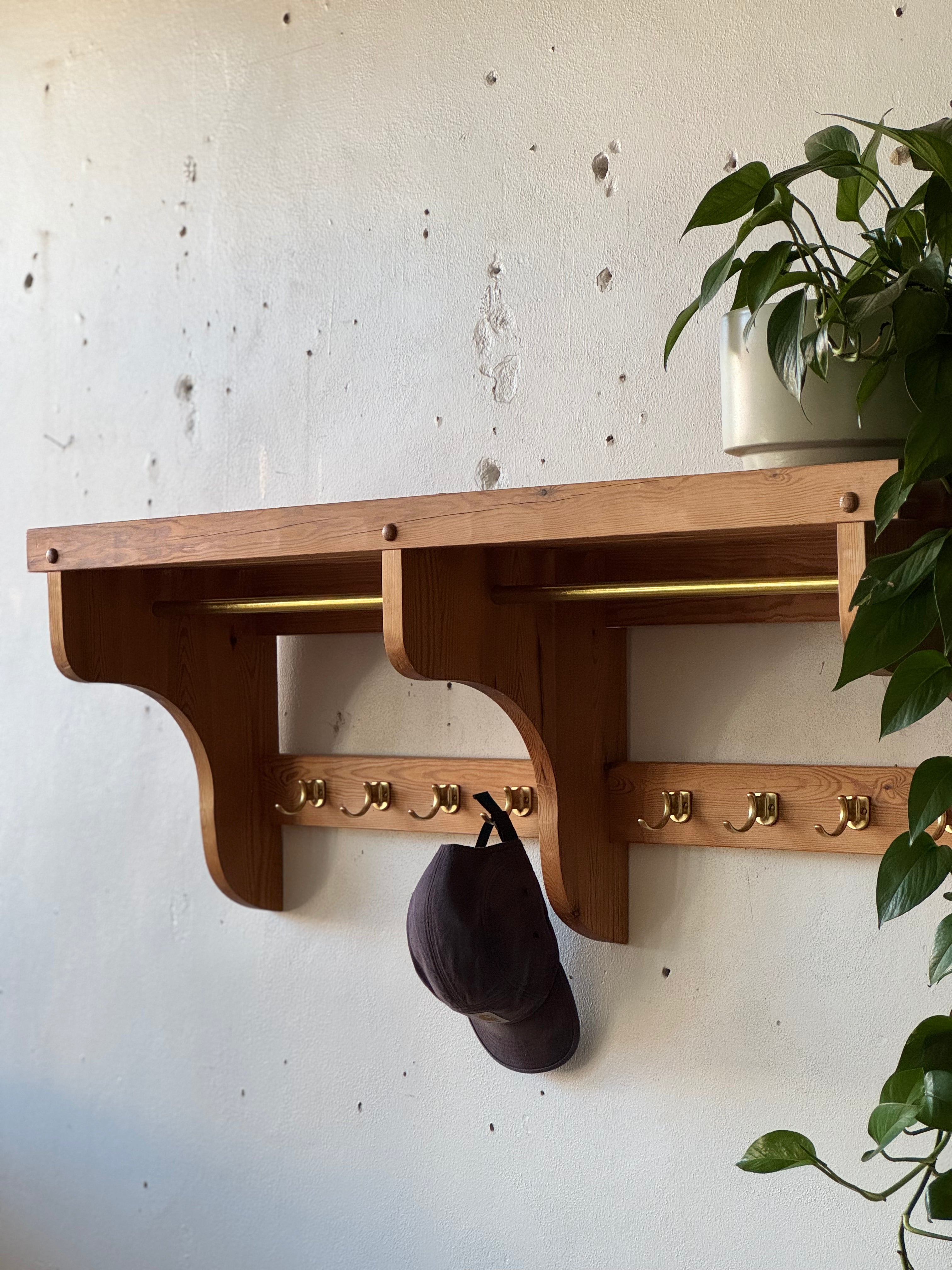 Swedish Pine & Brass Coat Rack #969