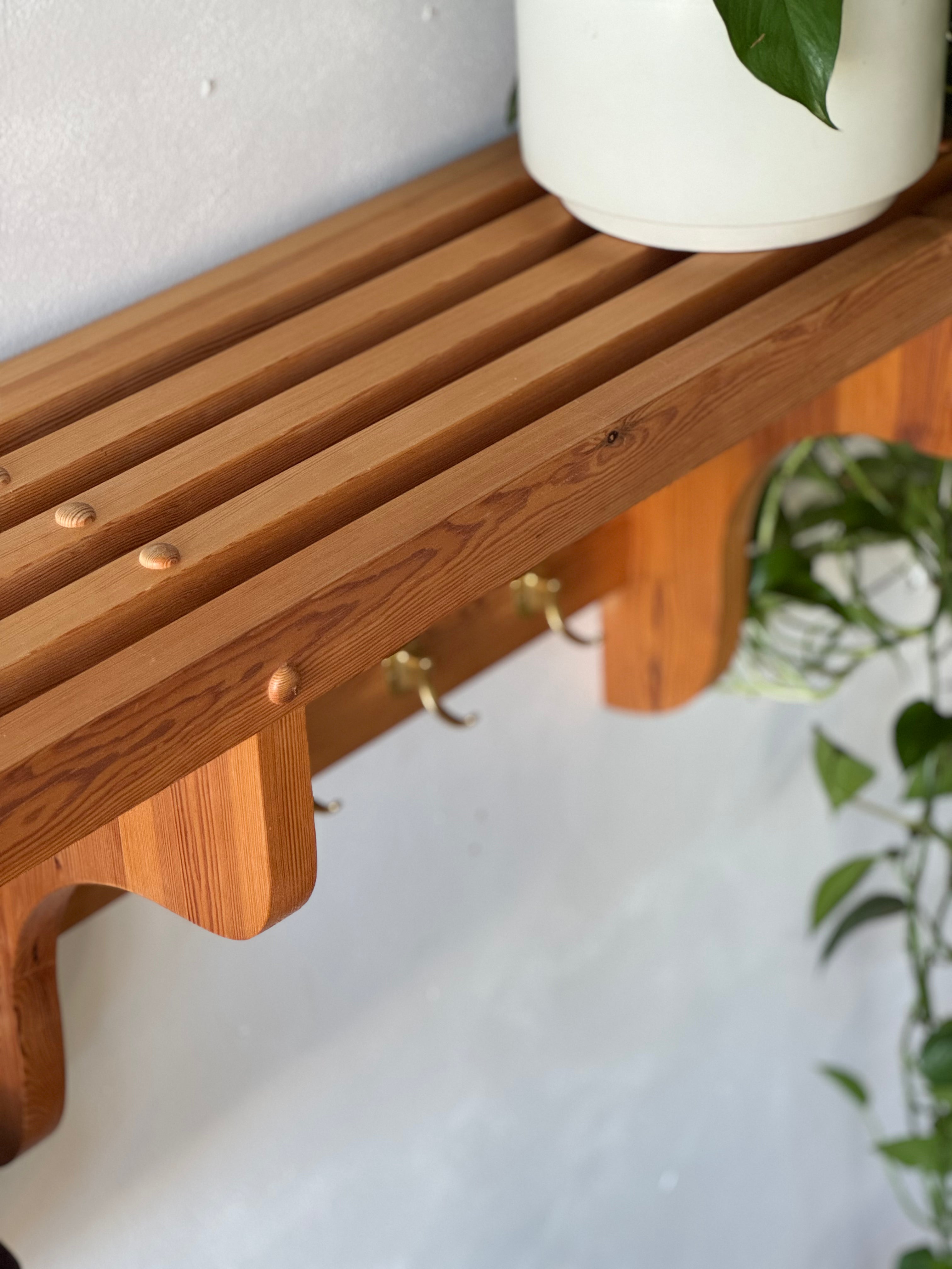 Swedish Pine & Brass Coat Rack #969