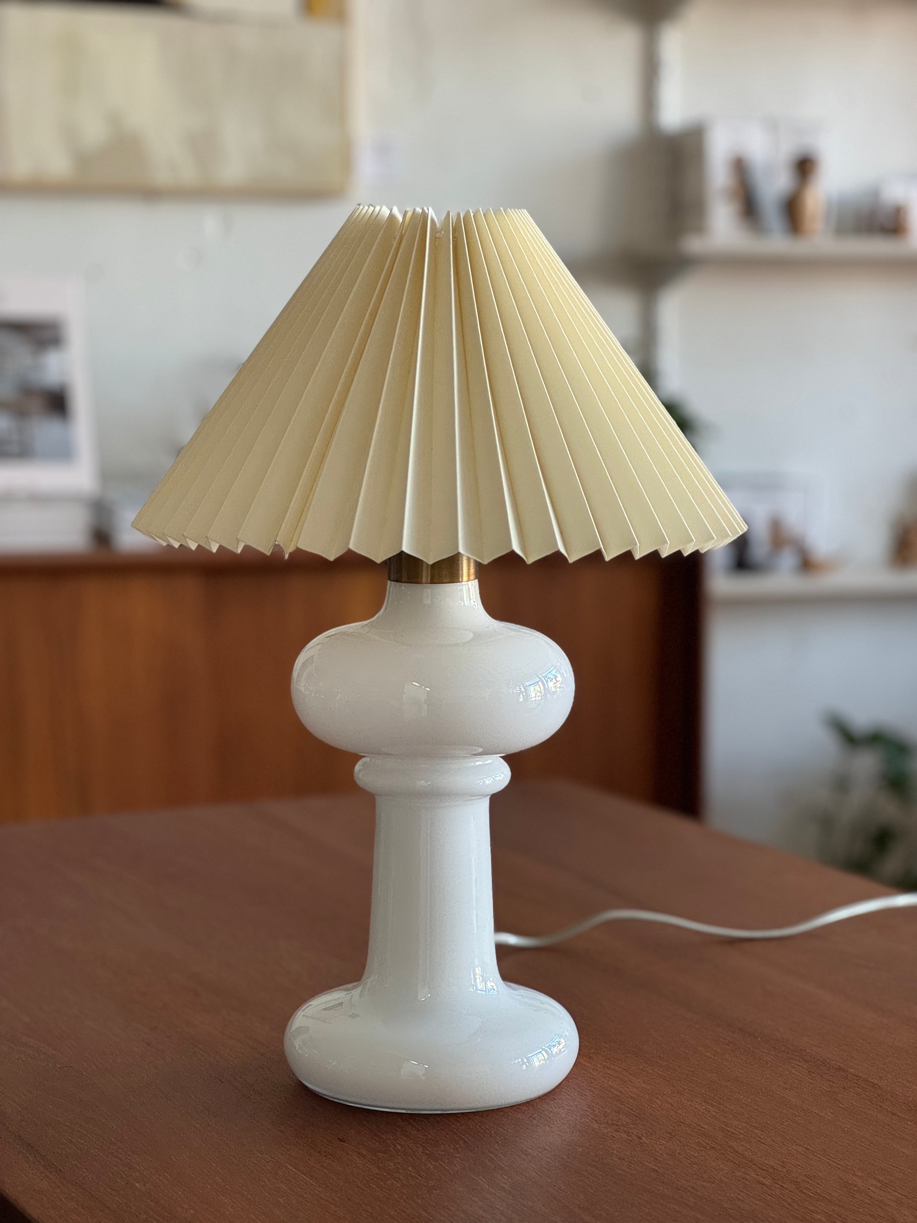 Danish White Glass Lamp by Holmegaard