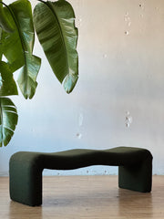 Curved Post Modern Bench in Green Boucle