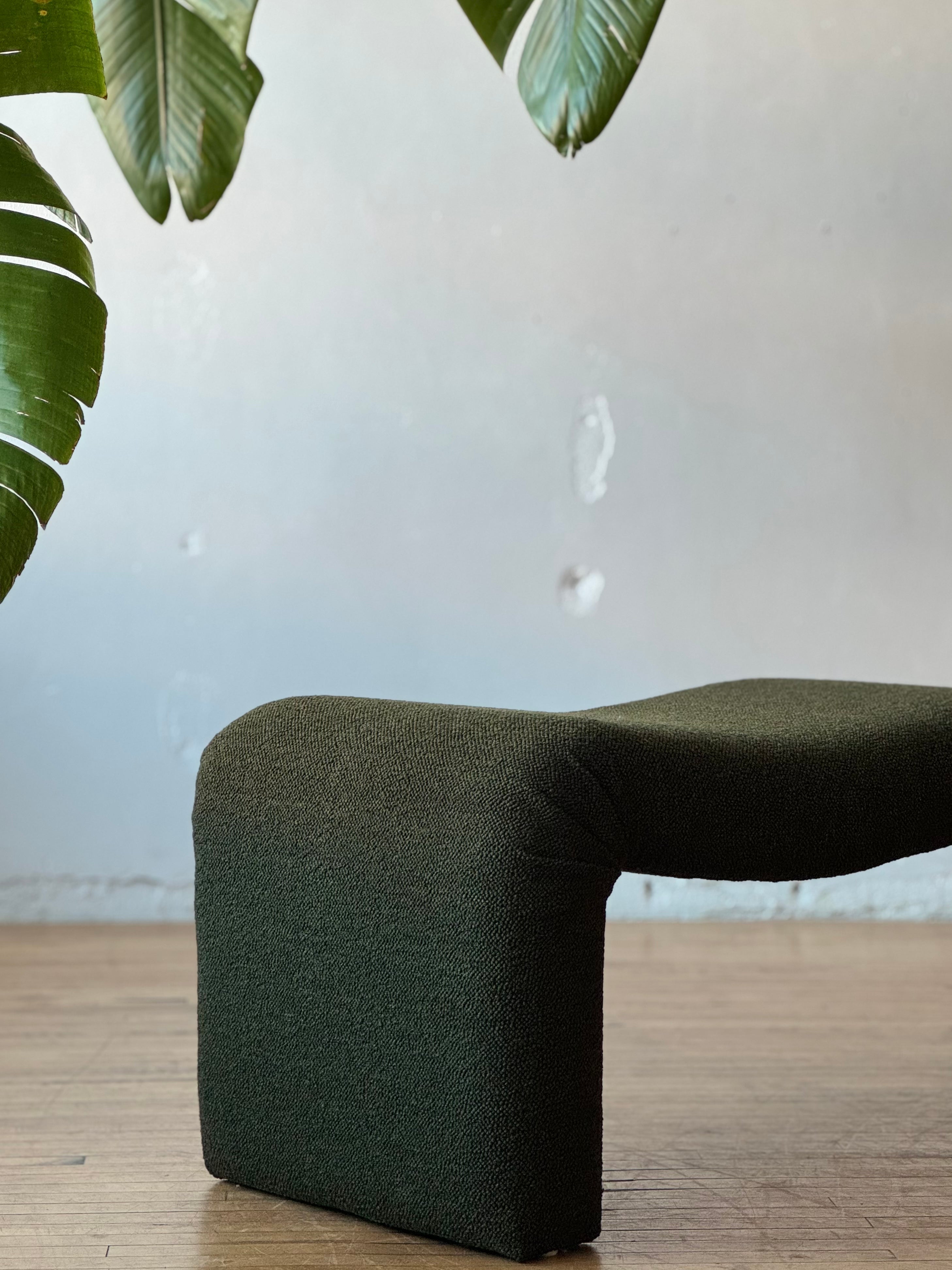 Curved Post Modern Bench in Green Boucle