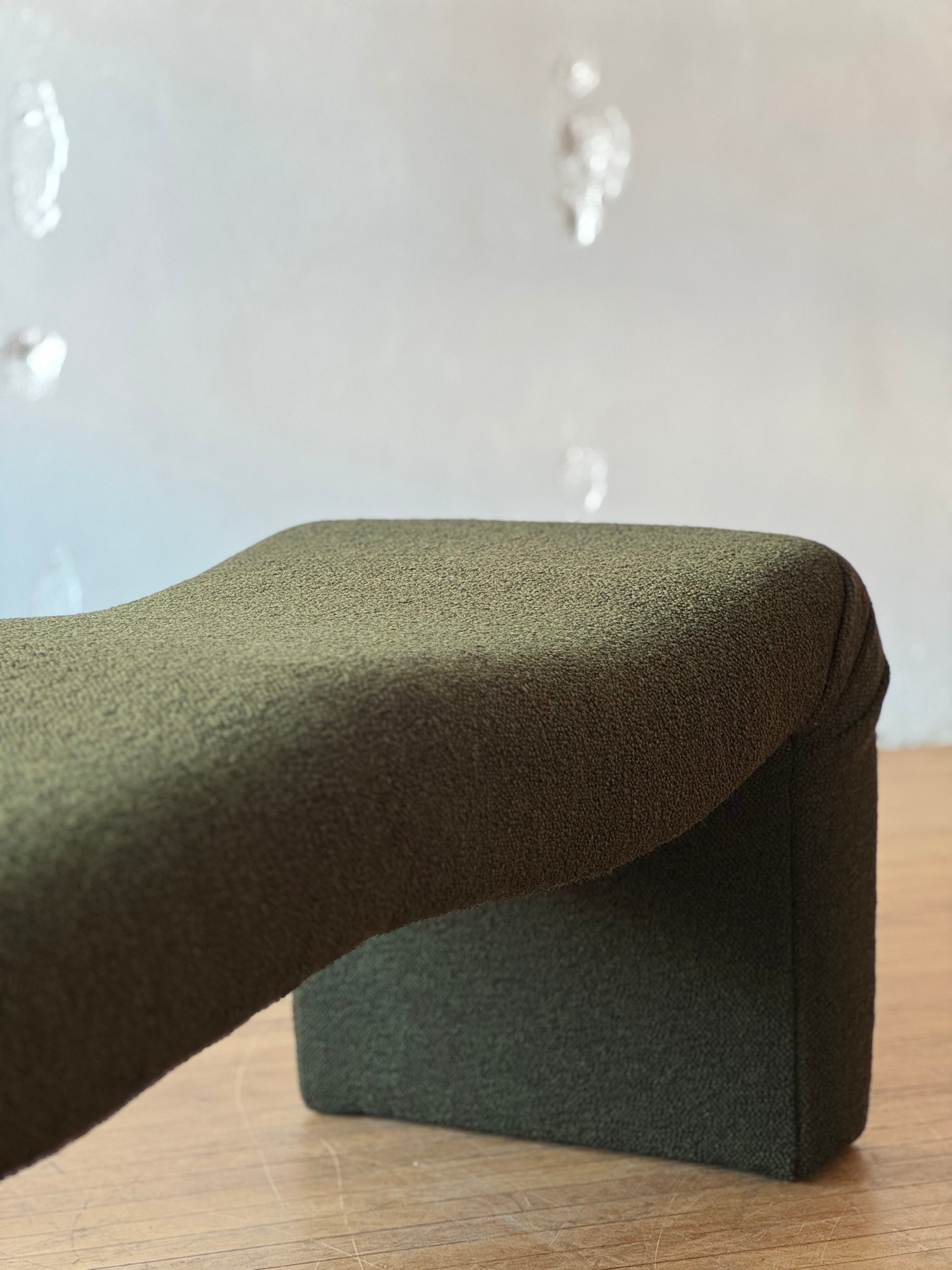 Curved Post Modern Bench in Green Boucle