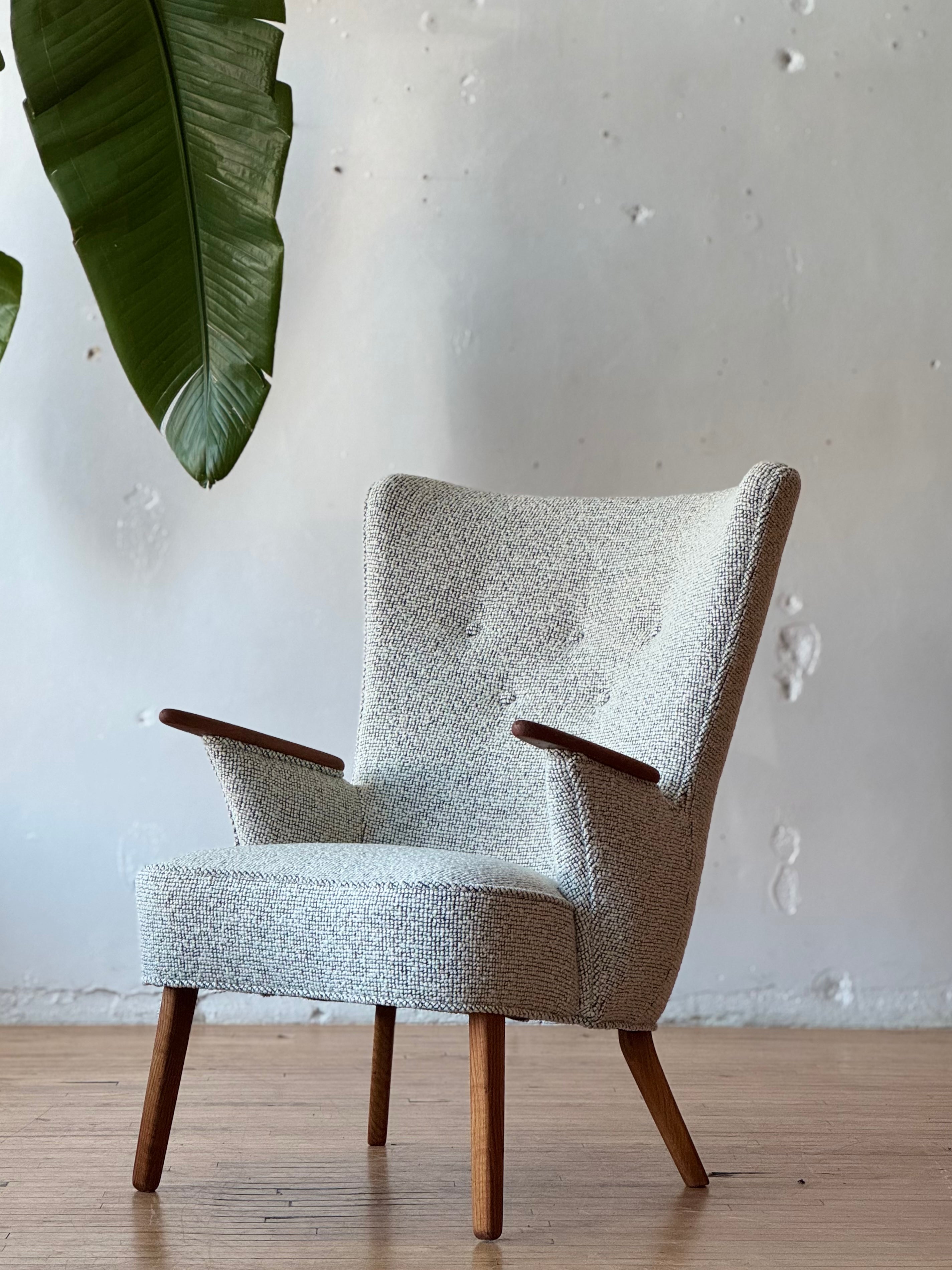 Danish Wingback Lounge Chair in Teak & Oak by Madsen & Schubell