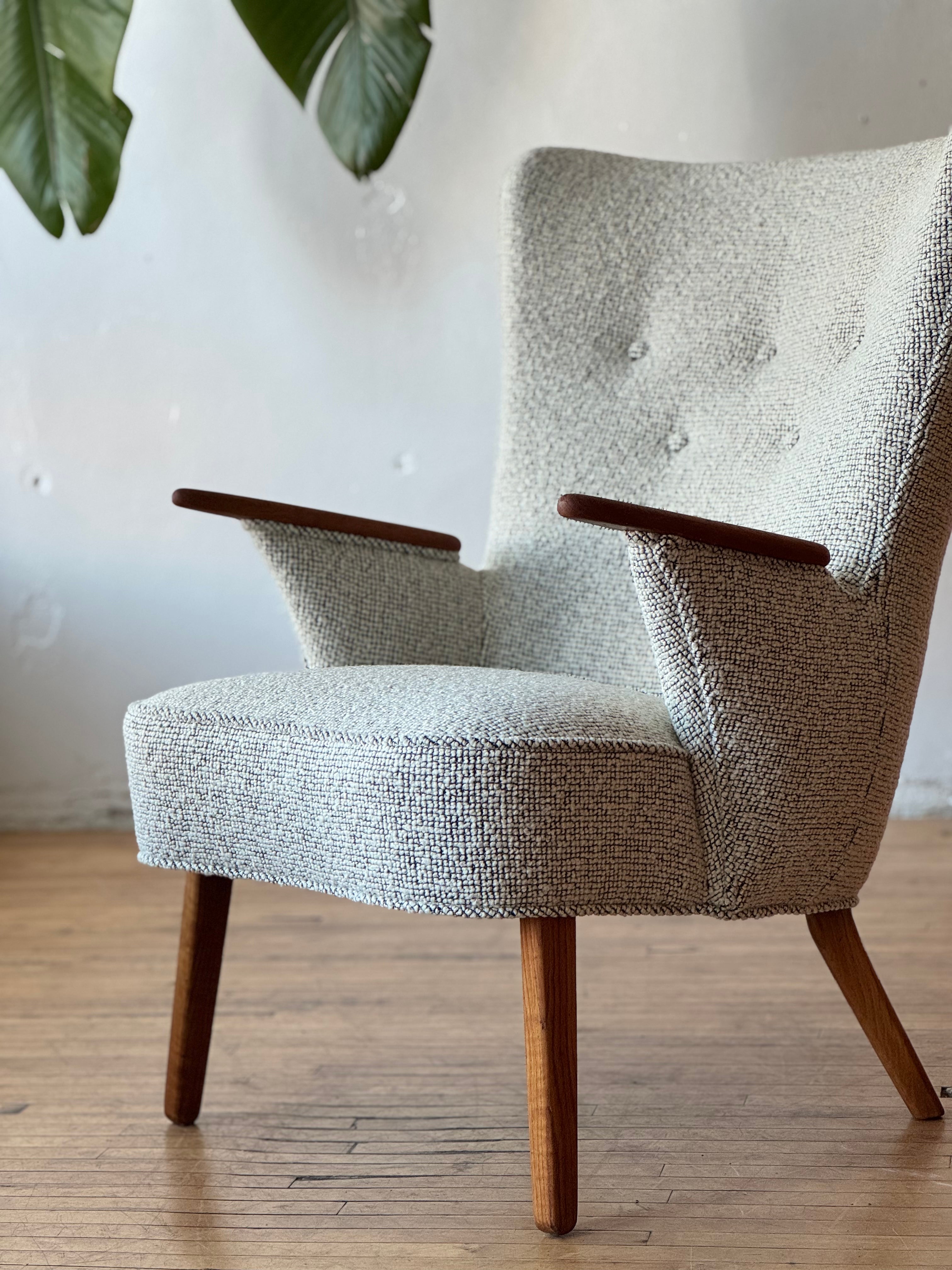 Danish Wingback Lounge Chair in Teak & Oak by Madsen & Schubell