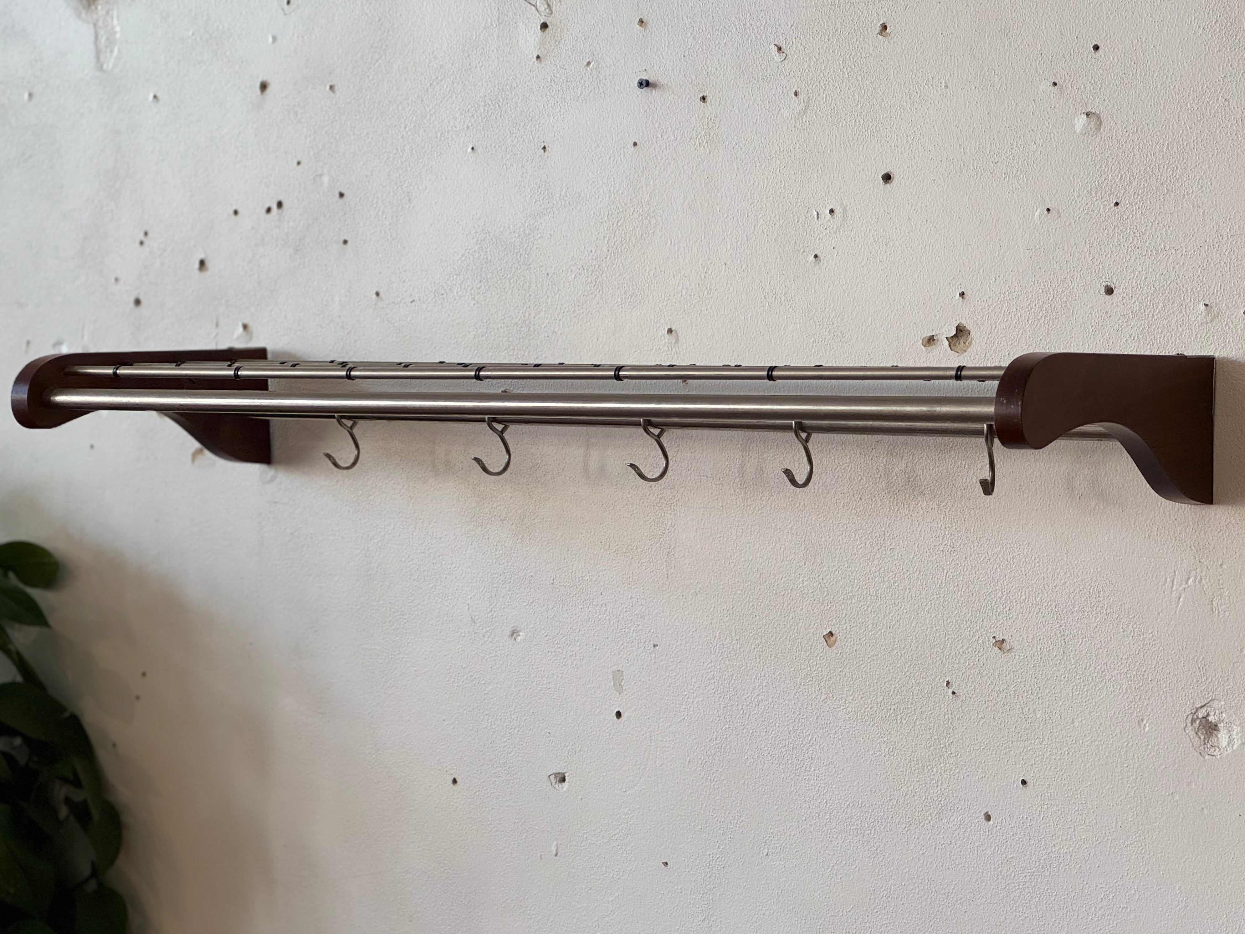 Danish Teak & Aluminum Shelf / Coat Rack #2170