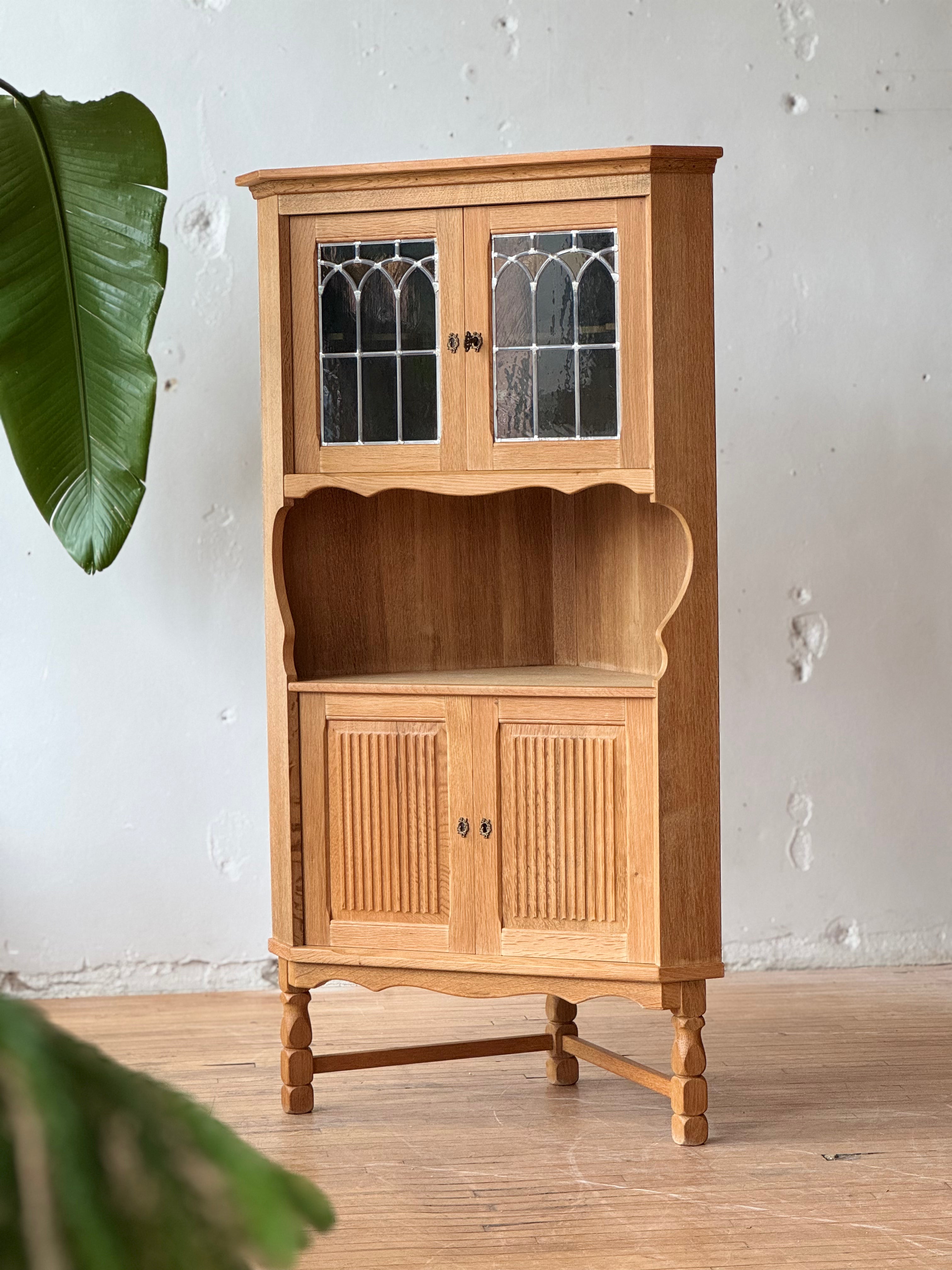 Danish Oak & Glass Corner Cabinet by Henning Kjaernulf #2714
