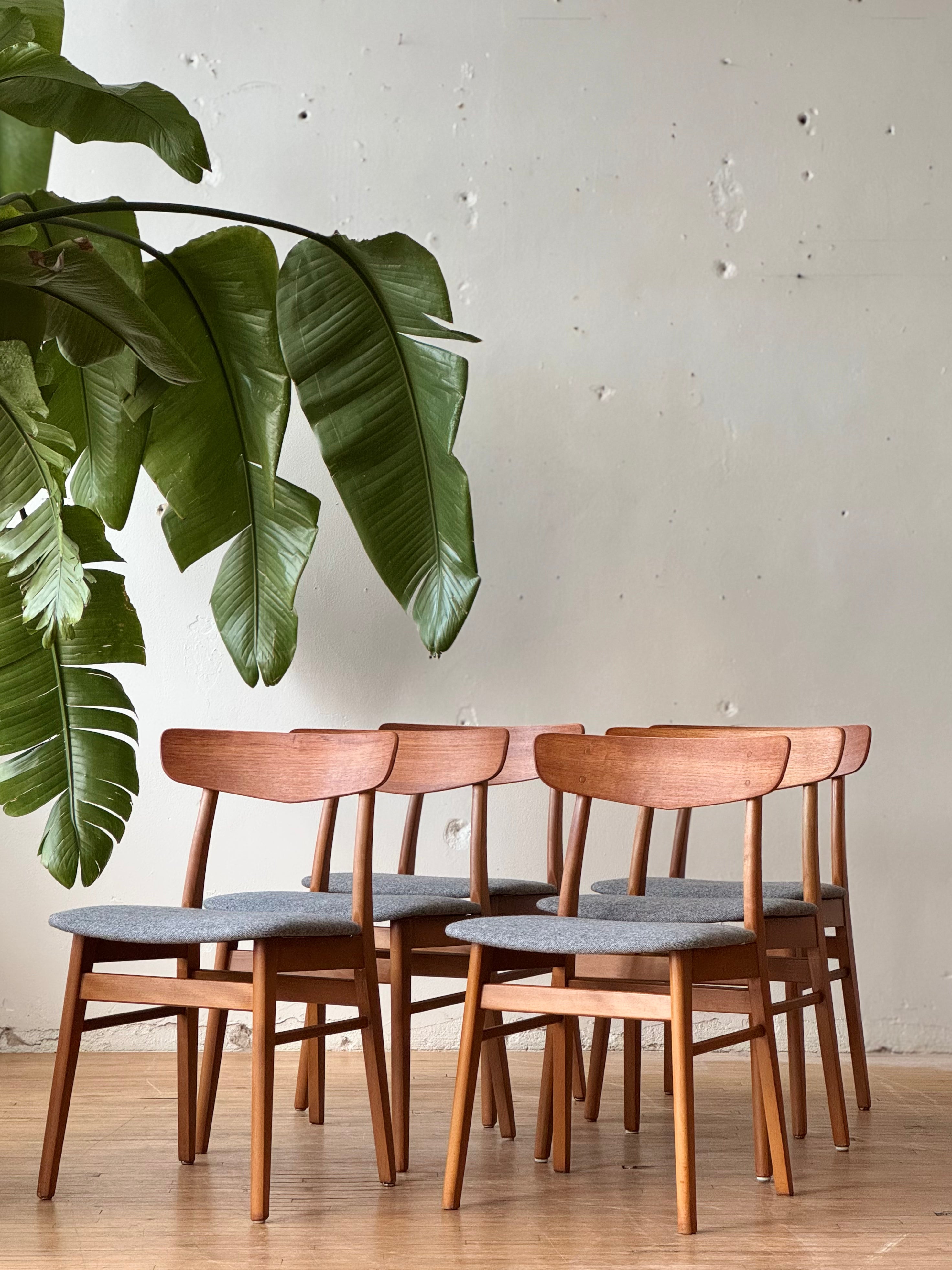 Set of 6 Danish Modern Teak & Beech Dining Chairs #1998