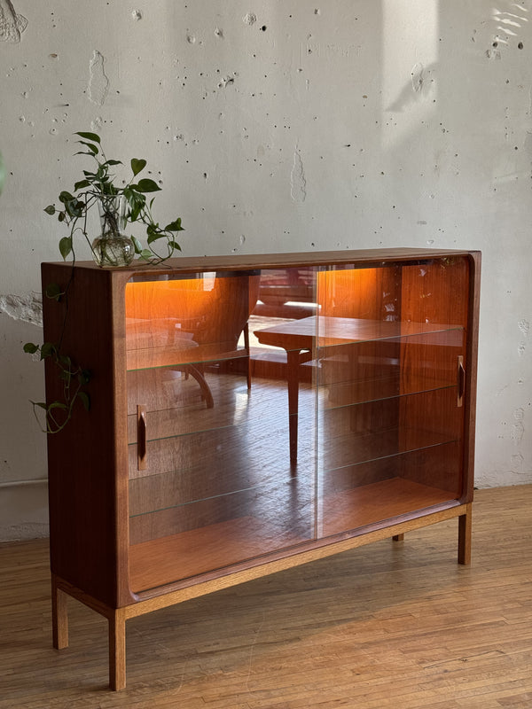 Lighted Teak & Glass Cabinet