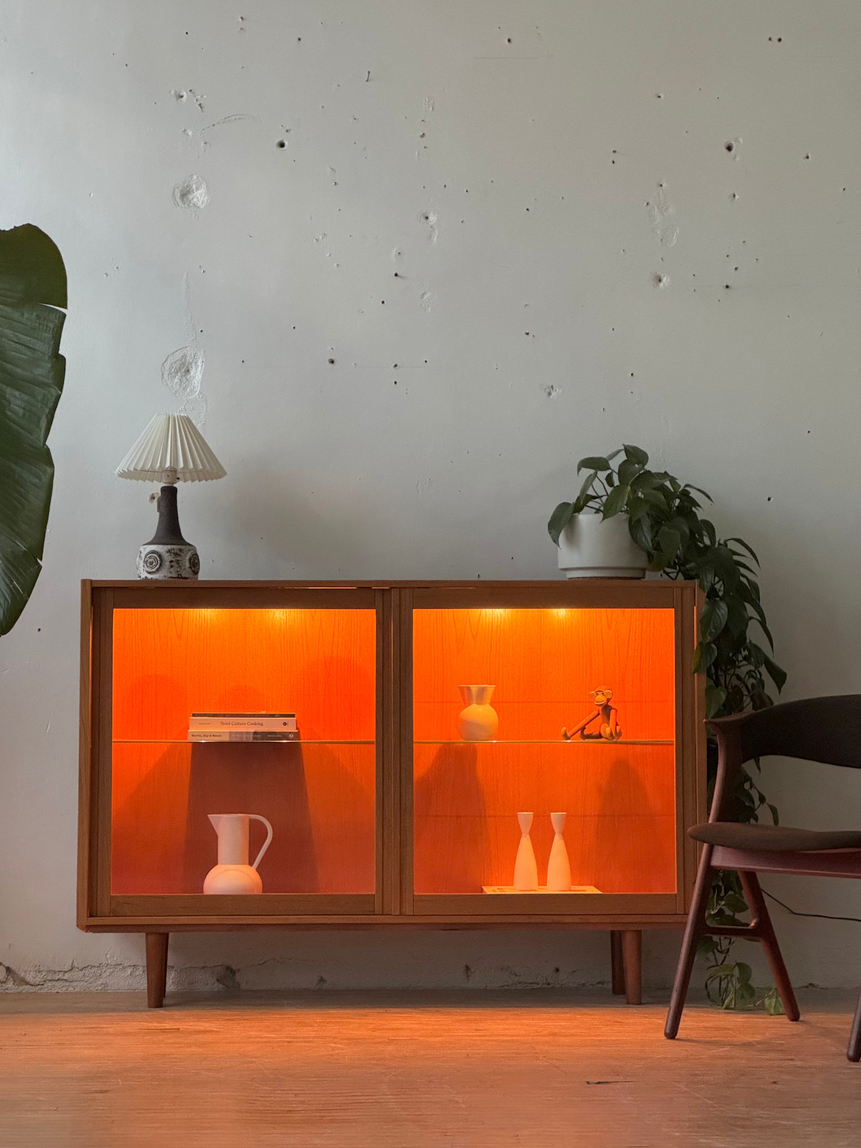Danish Modern Lighted Cabinet in Teak