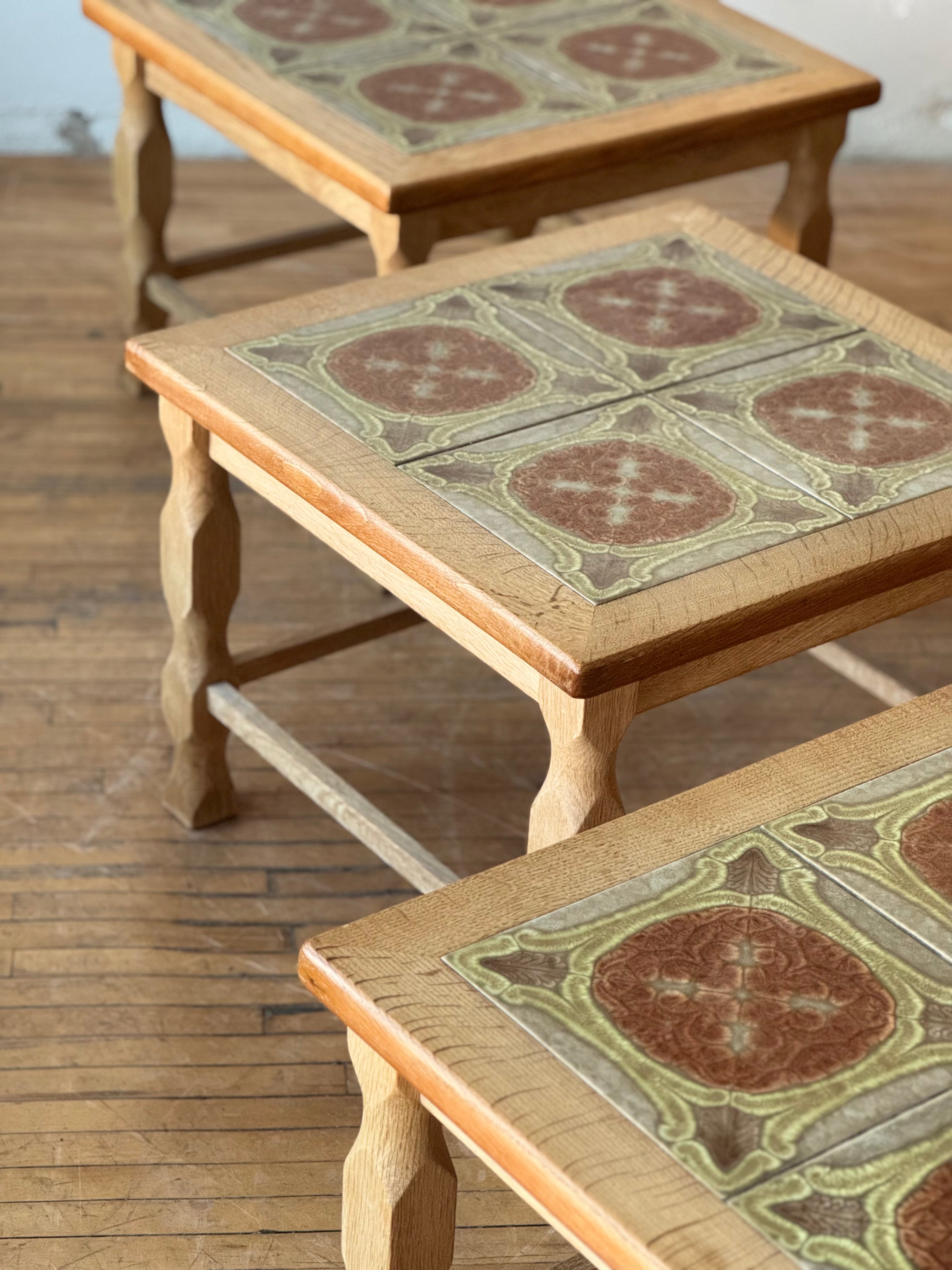 Danish Oak & Tile Side Tables by Henning Kjaernulf