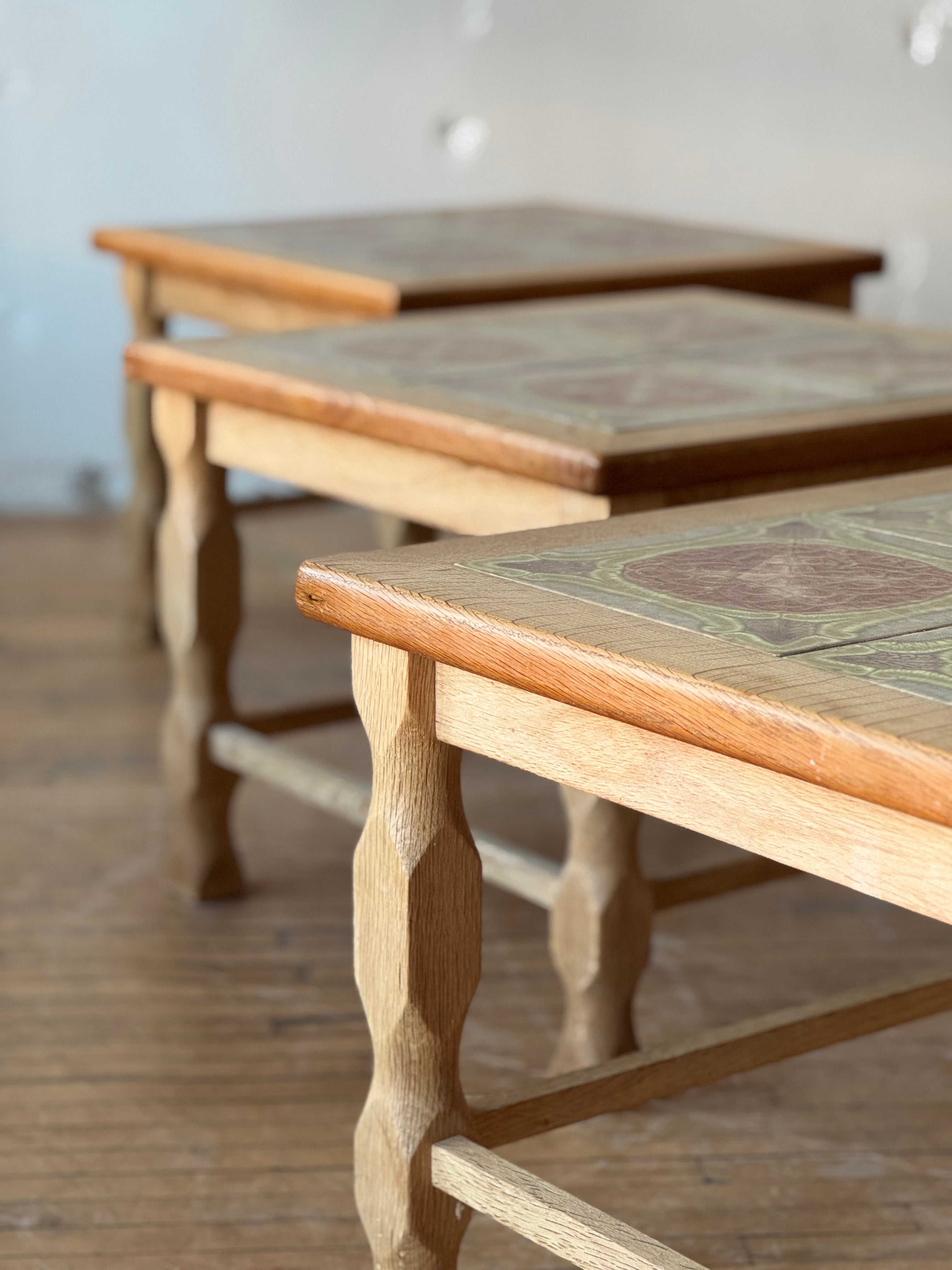 Danish Oak & Tile Side Tables by Henning Kjaernulf