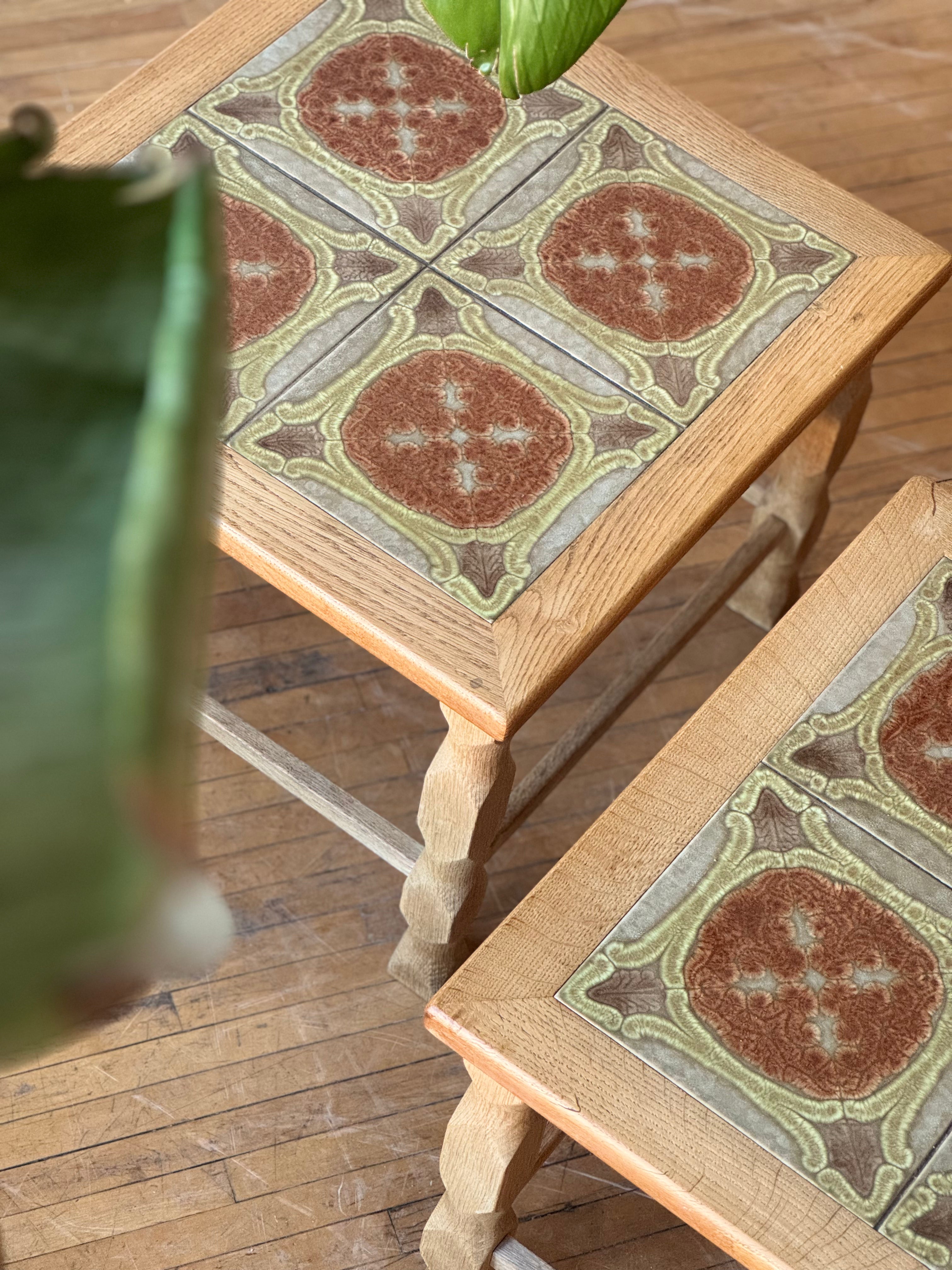 Danish Oak & Tile Side Tables by Henning Kjaernulf