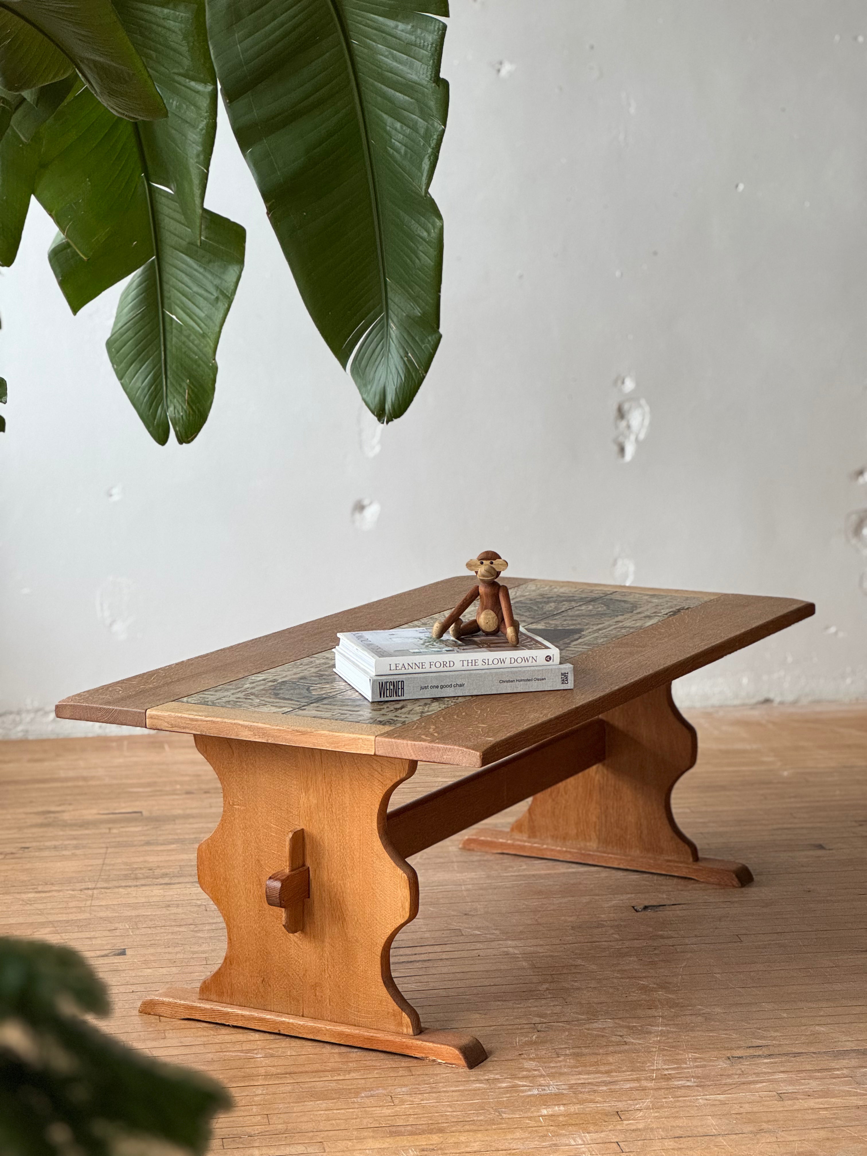 Danish Brutalist Oak & Tile Coffee Table by Henning Kjaernulf #2735
