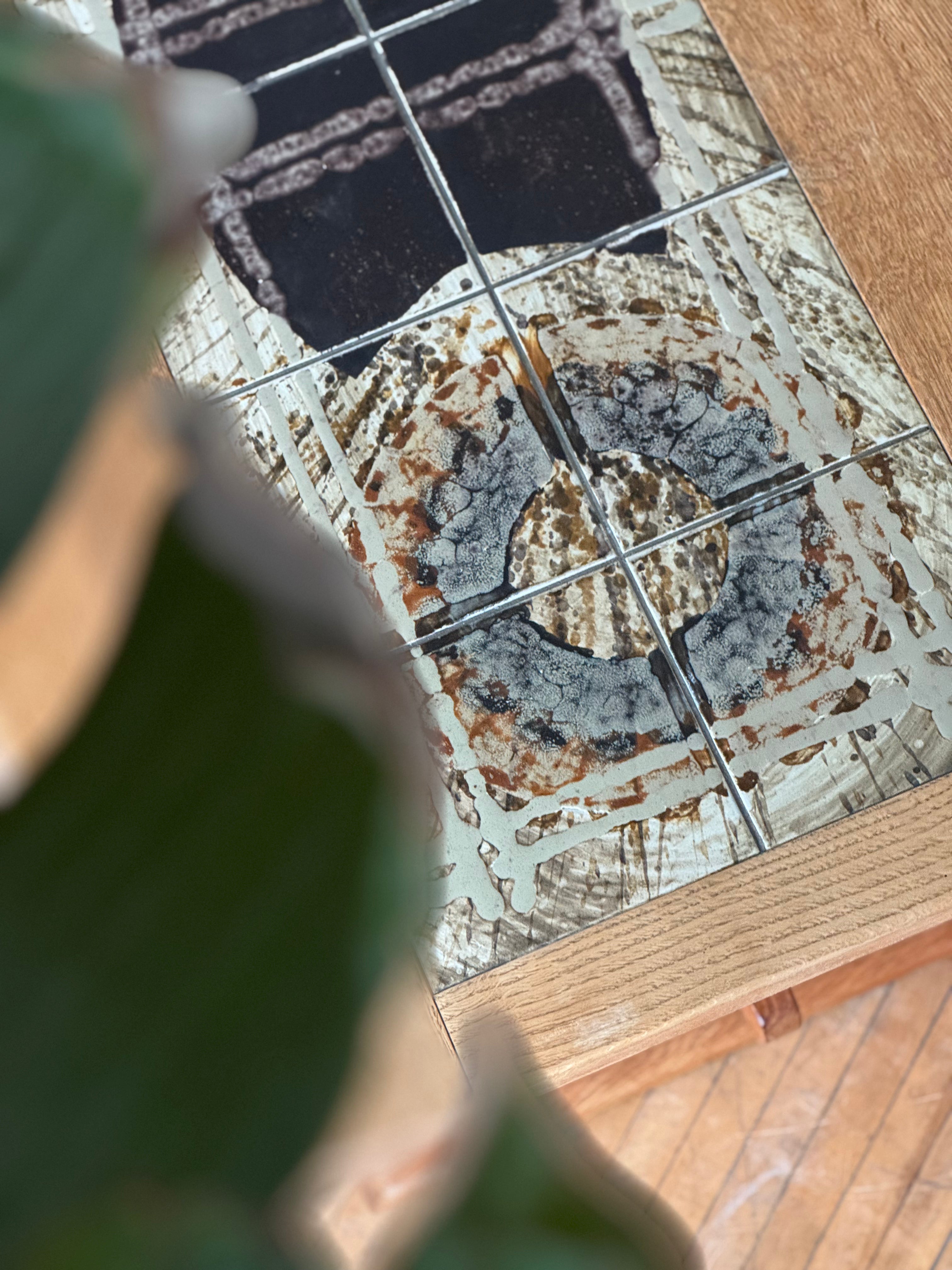 Danish Brutalist Oak & Tile Coffee Table by Henning Kjaernulf #2735