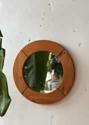 Swedish Round Pine & Glass Mirror #1922