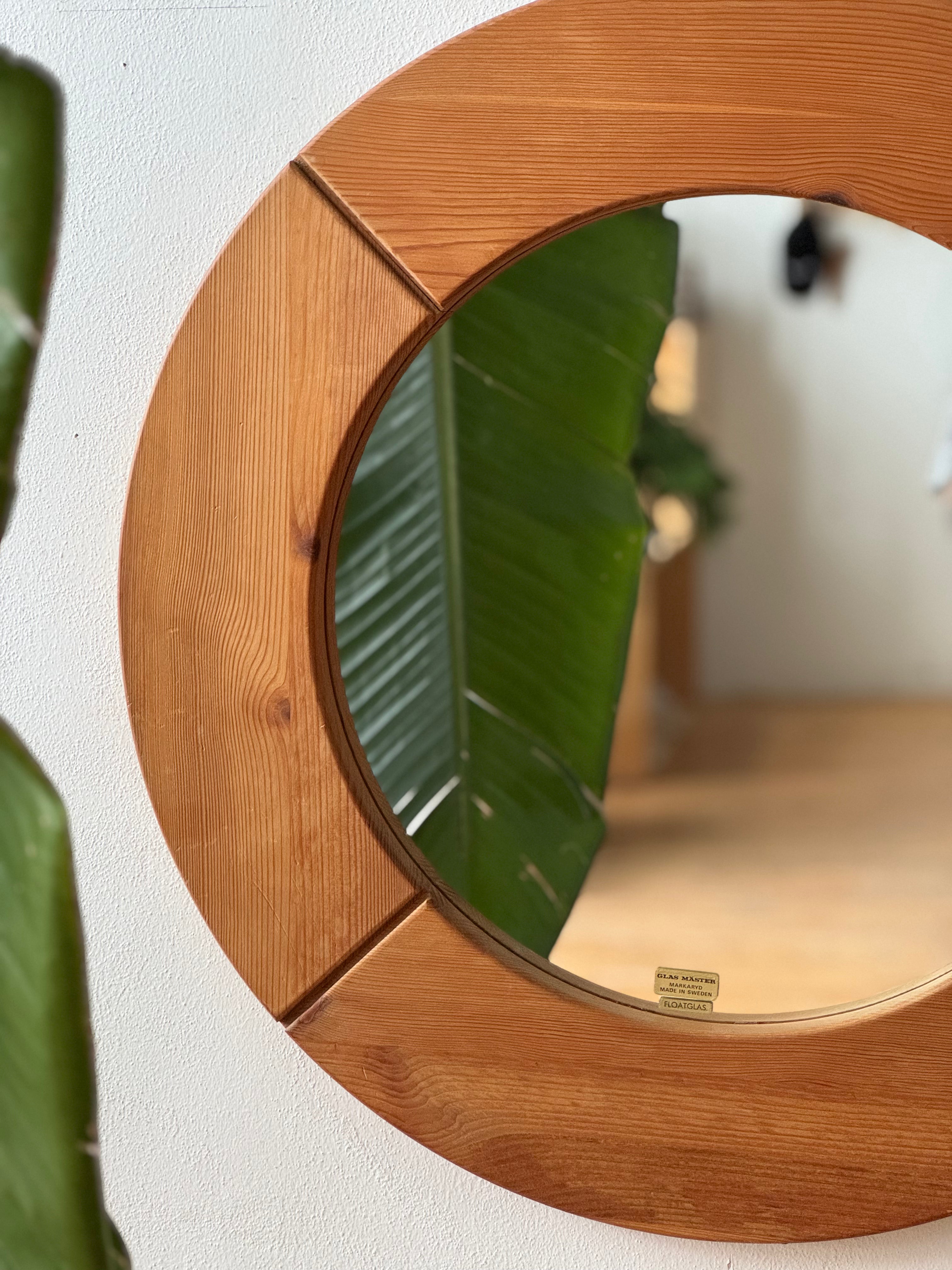Swedish Round Pine & Glass Mirror #1922