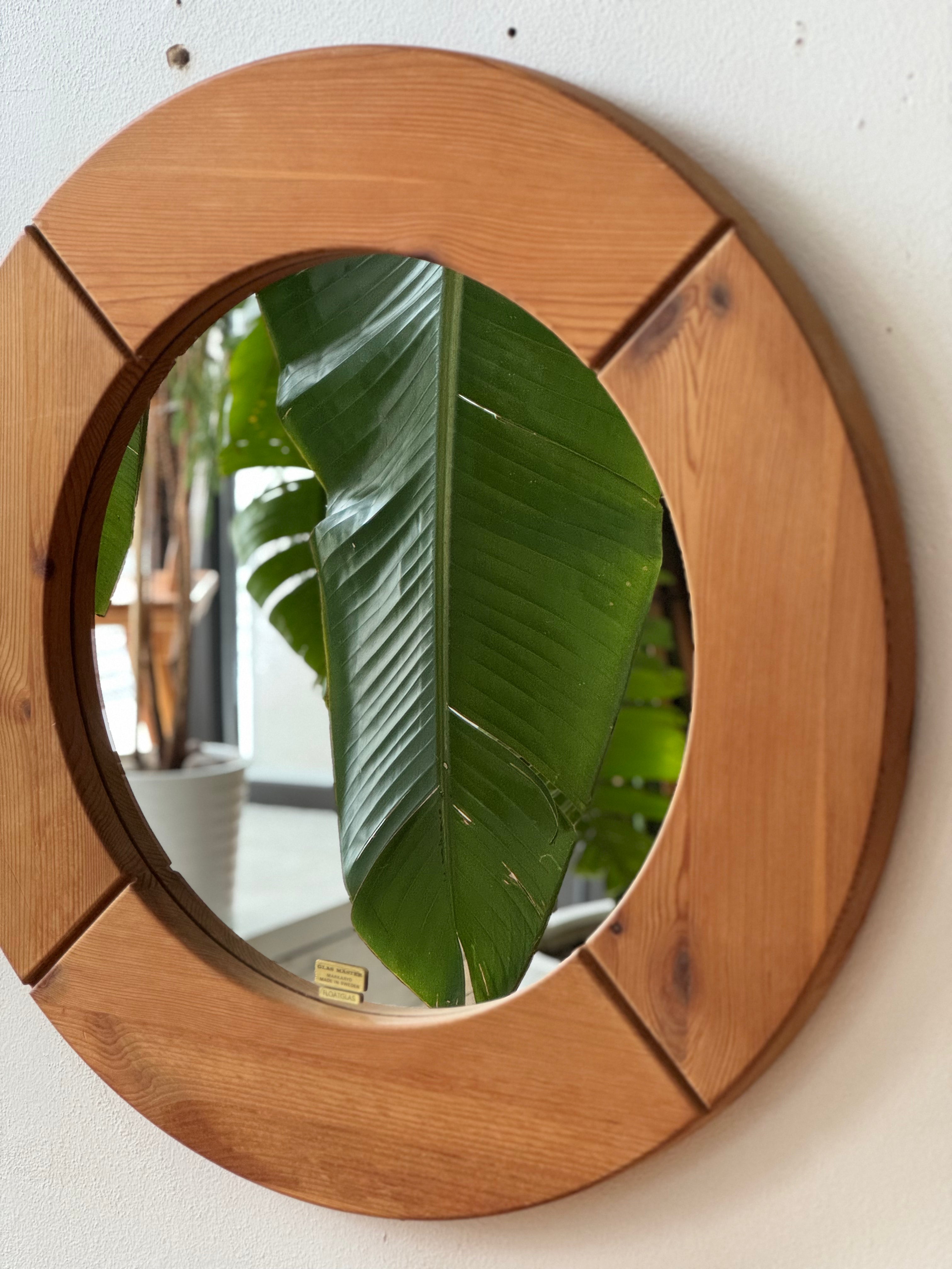 Swedish Round Pine & Glass Mirror #1922