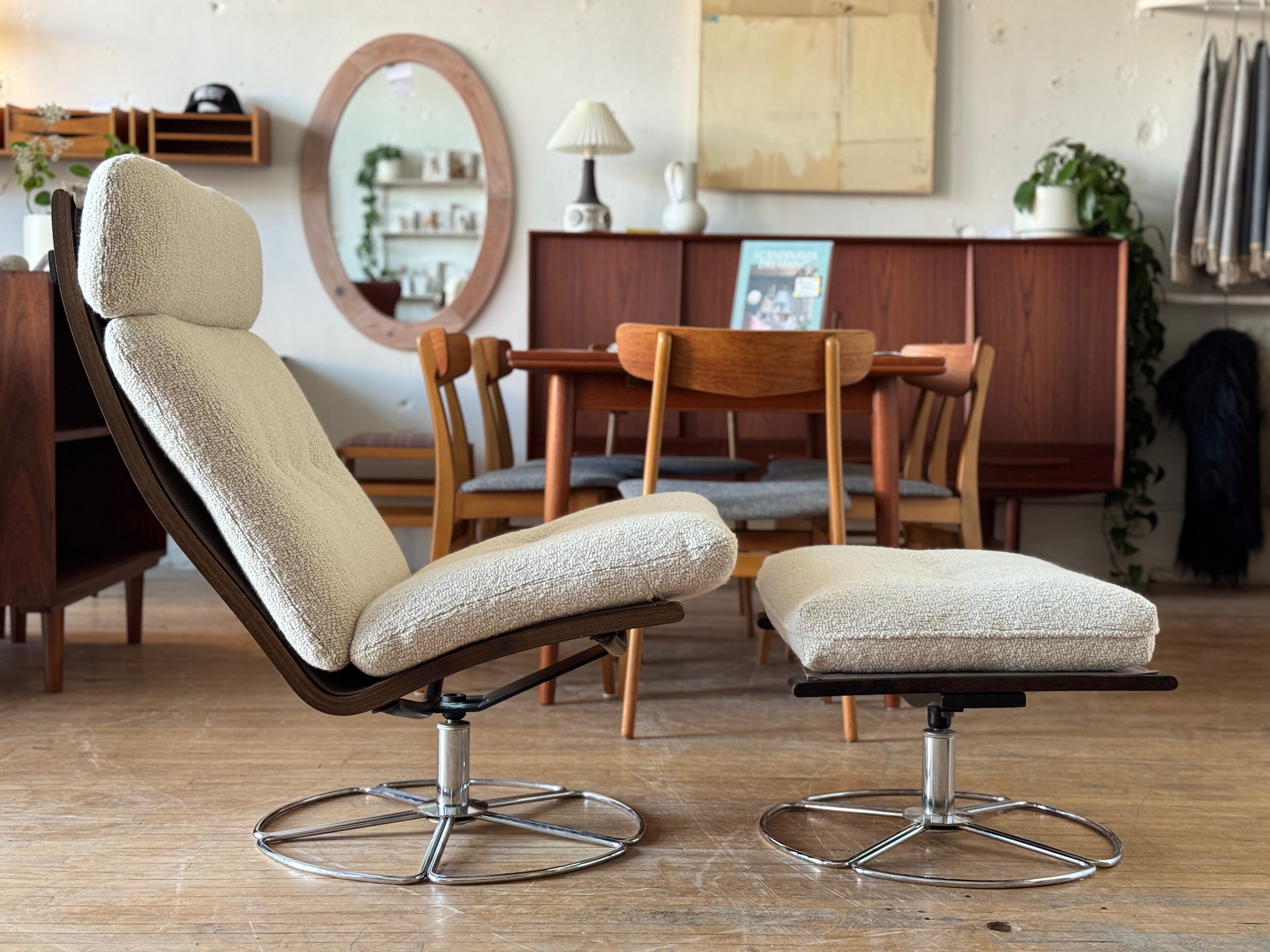 Danish Danish Modern Swivel Lounge and Ottoman Attributed to Bruno Mathsson