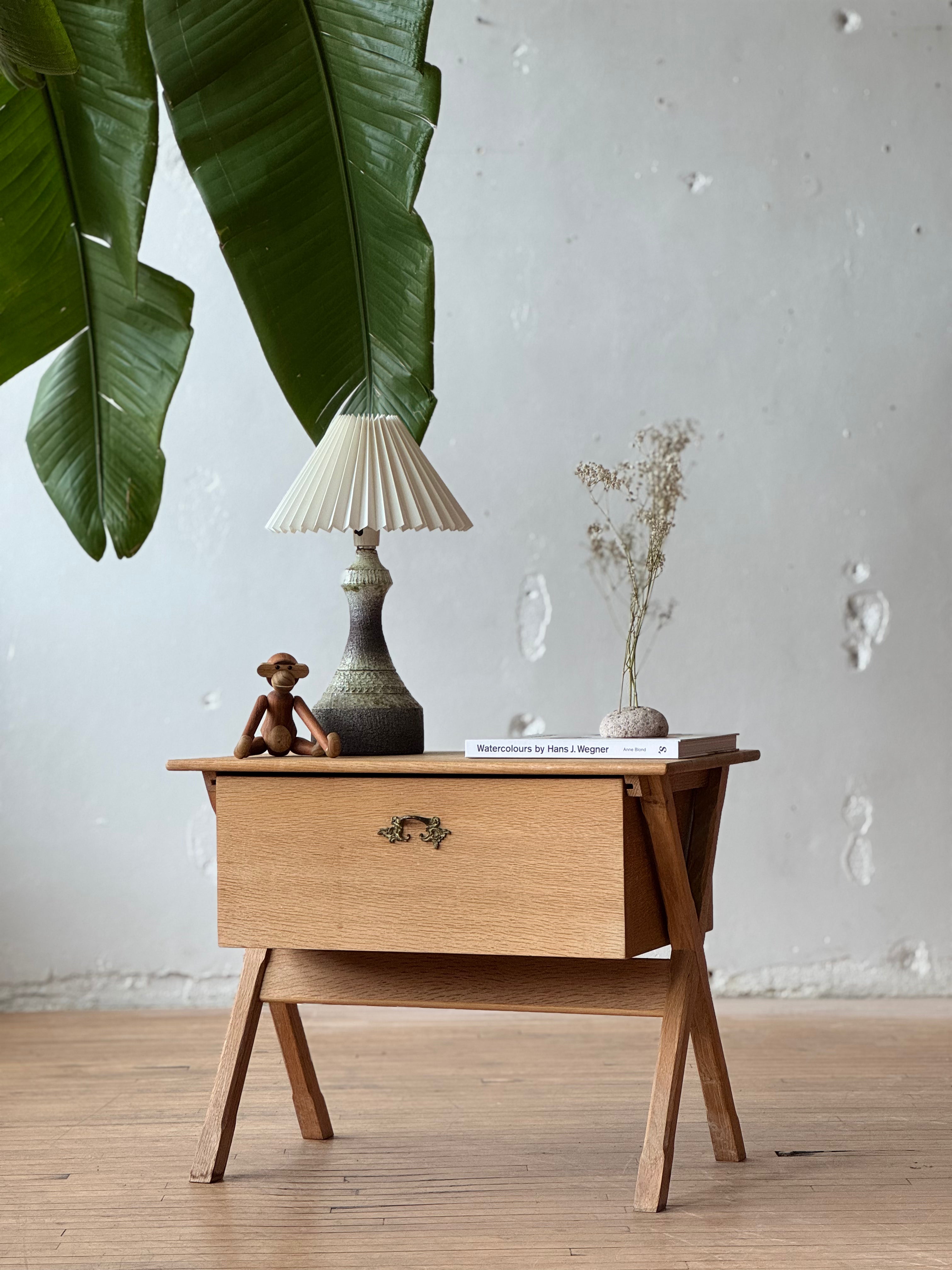 Danish Oak Sewing Side Table #2673