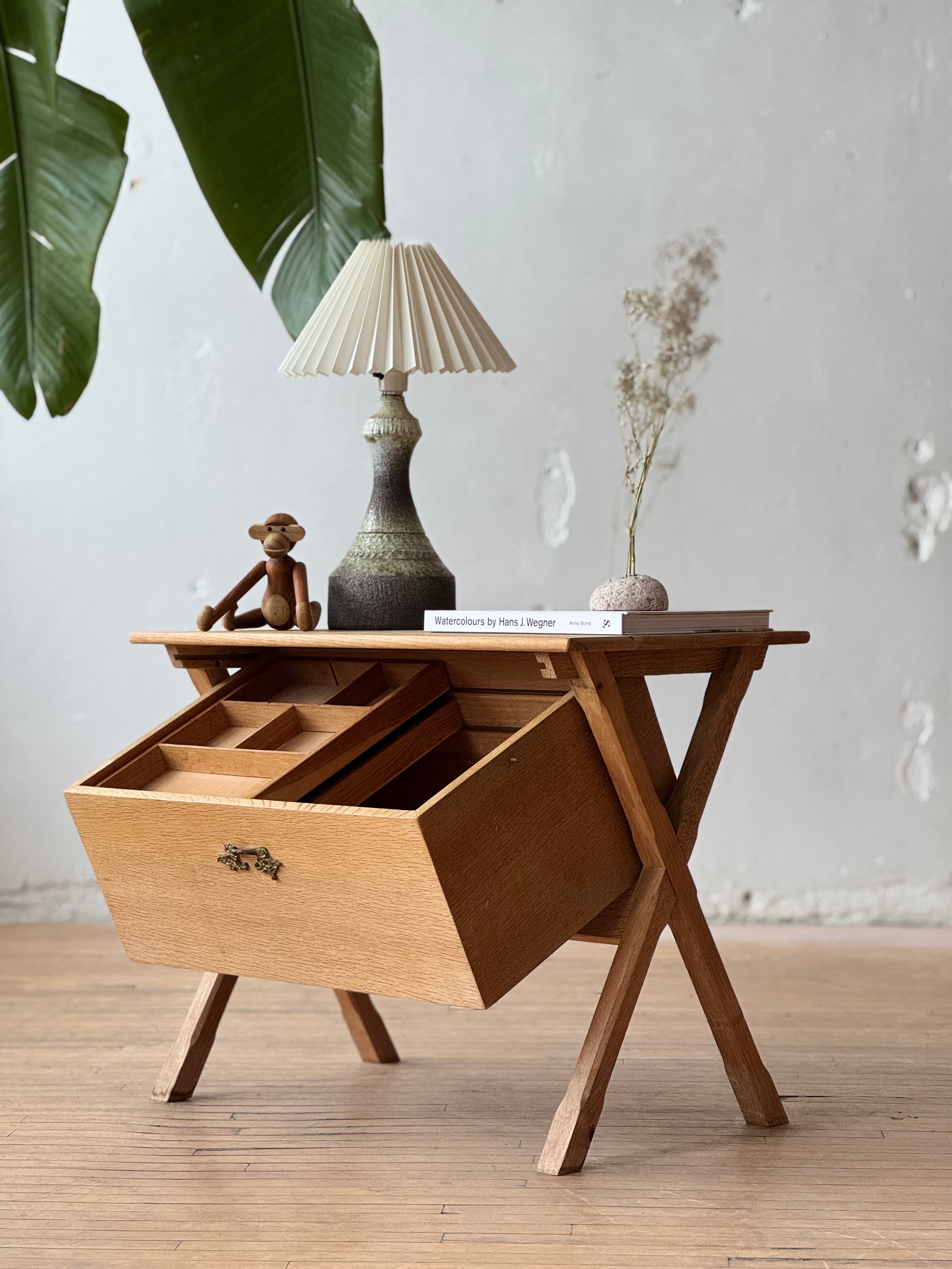 Danish Oak Sewing Side Table #2673