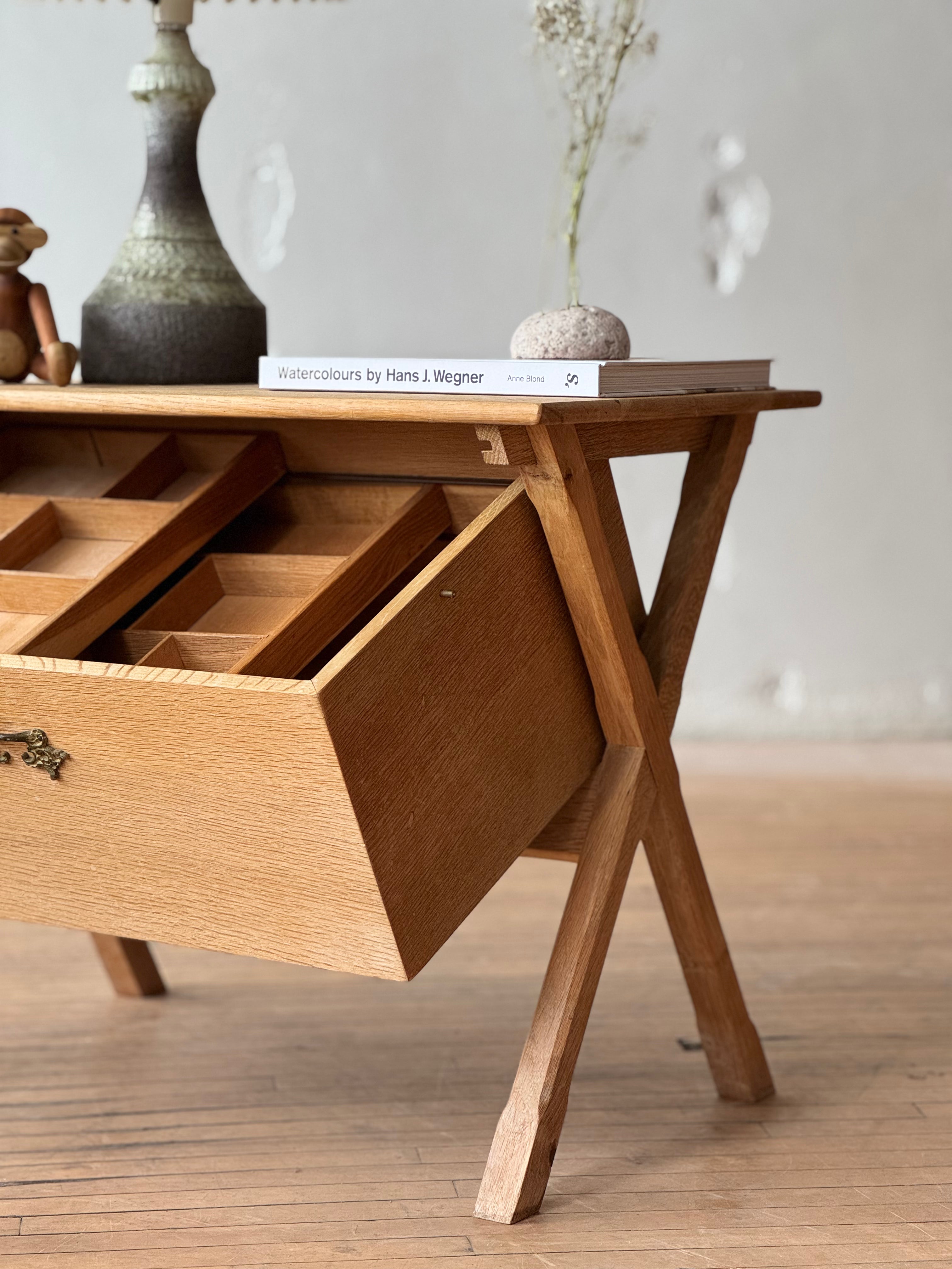 Danish Oak Sewing Side Table #2673
