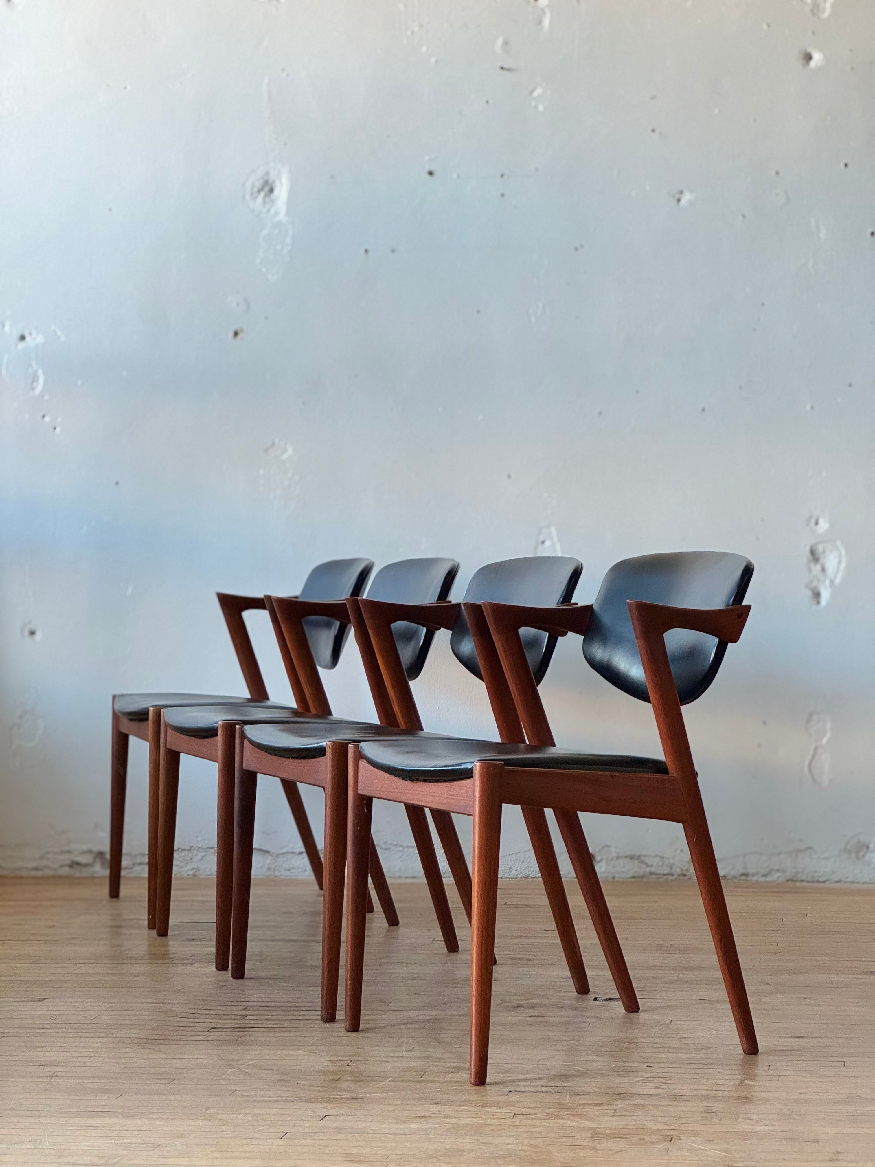 Set of 4 Model #42 Danish Dining Chairs in Teak Designed by Kai Kristiansen