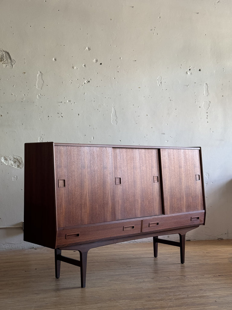 Danish Modern Teak Highboard with Mirrored Bar #106