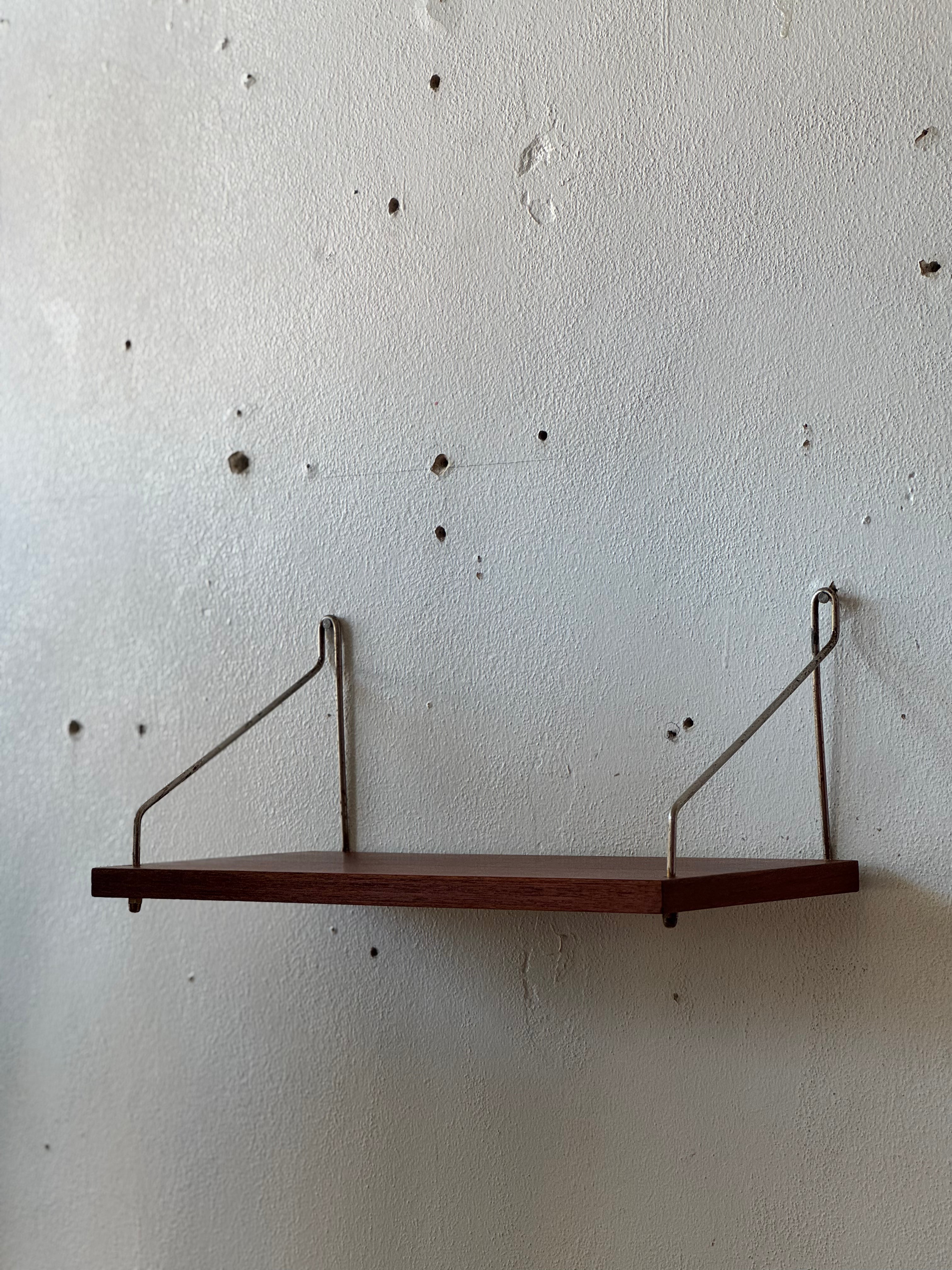 Teak & Brass Floating Shelf