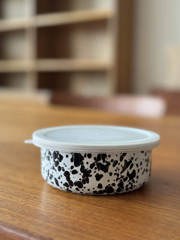 Black Splatter Enamelware Storage Bowl with Lid