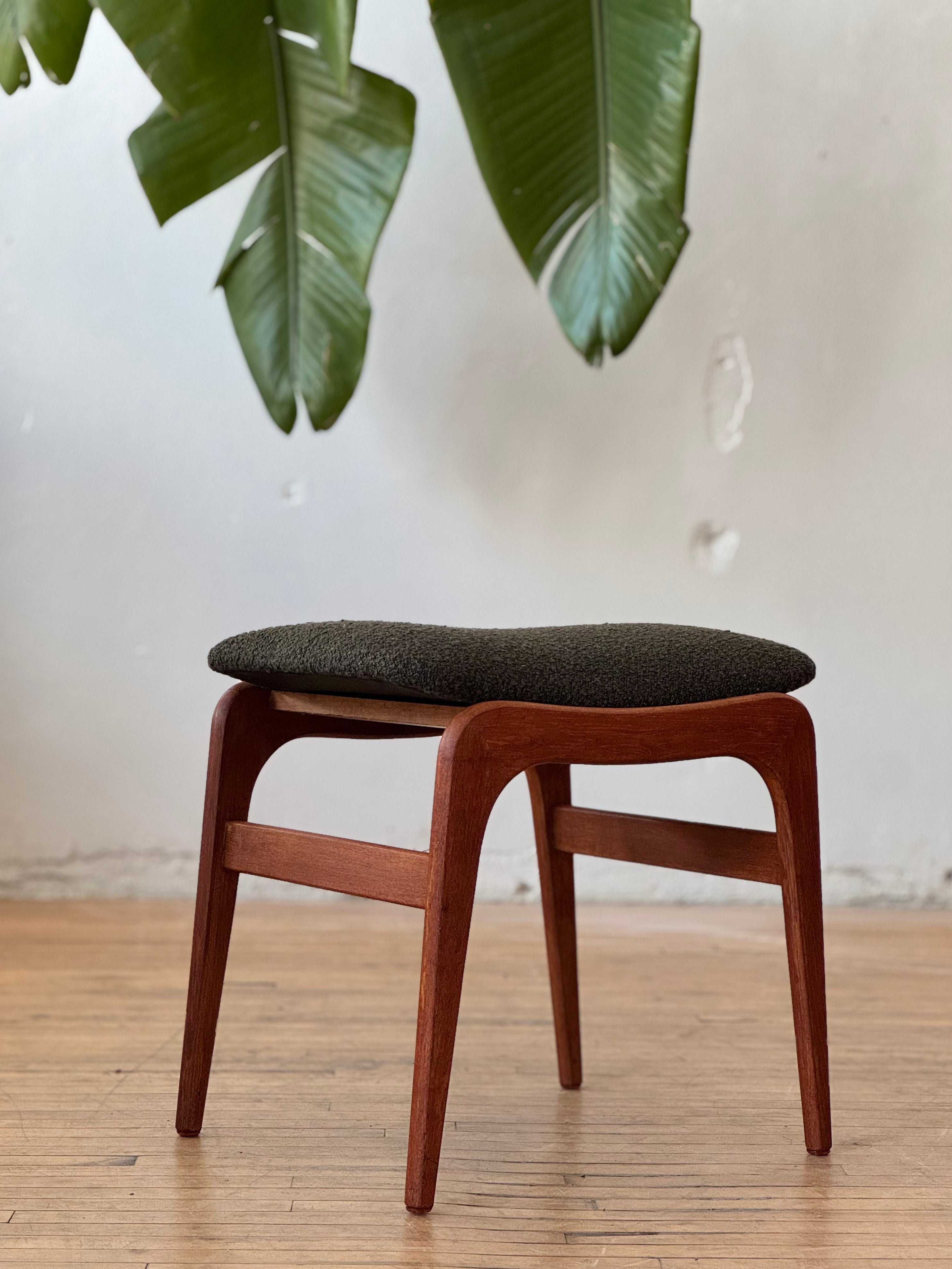 Teak & Boucle Danish Foot Stool #2736
